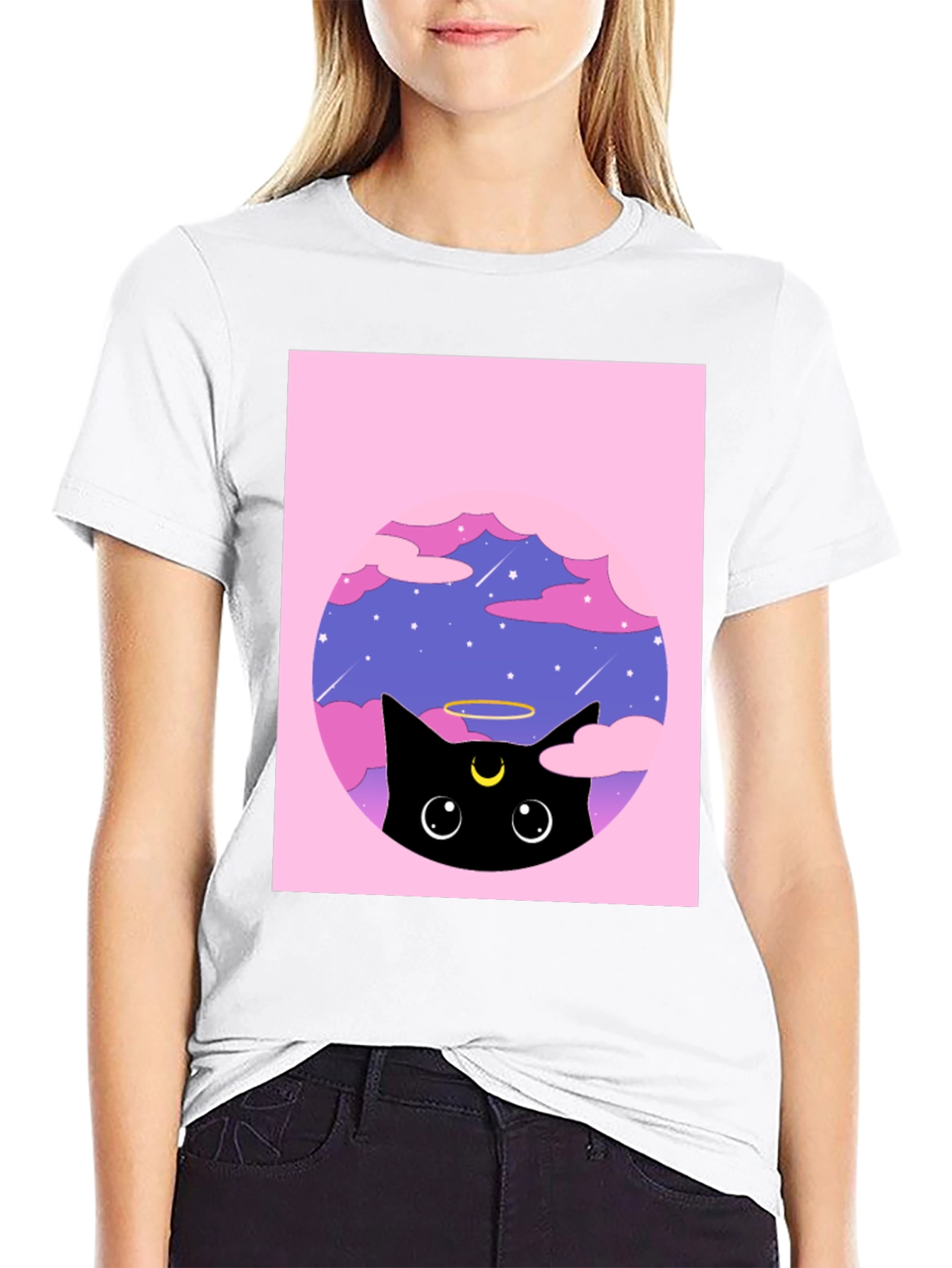 Black Cat in Clouds Graphic Tee