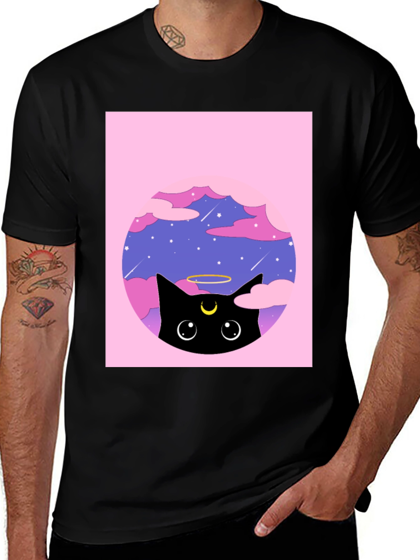 Black Cat in Clouds Graphic Tee