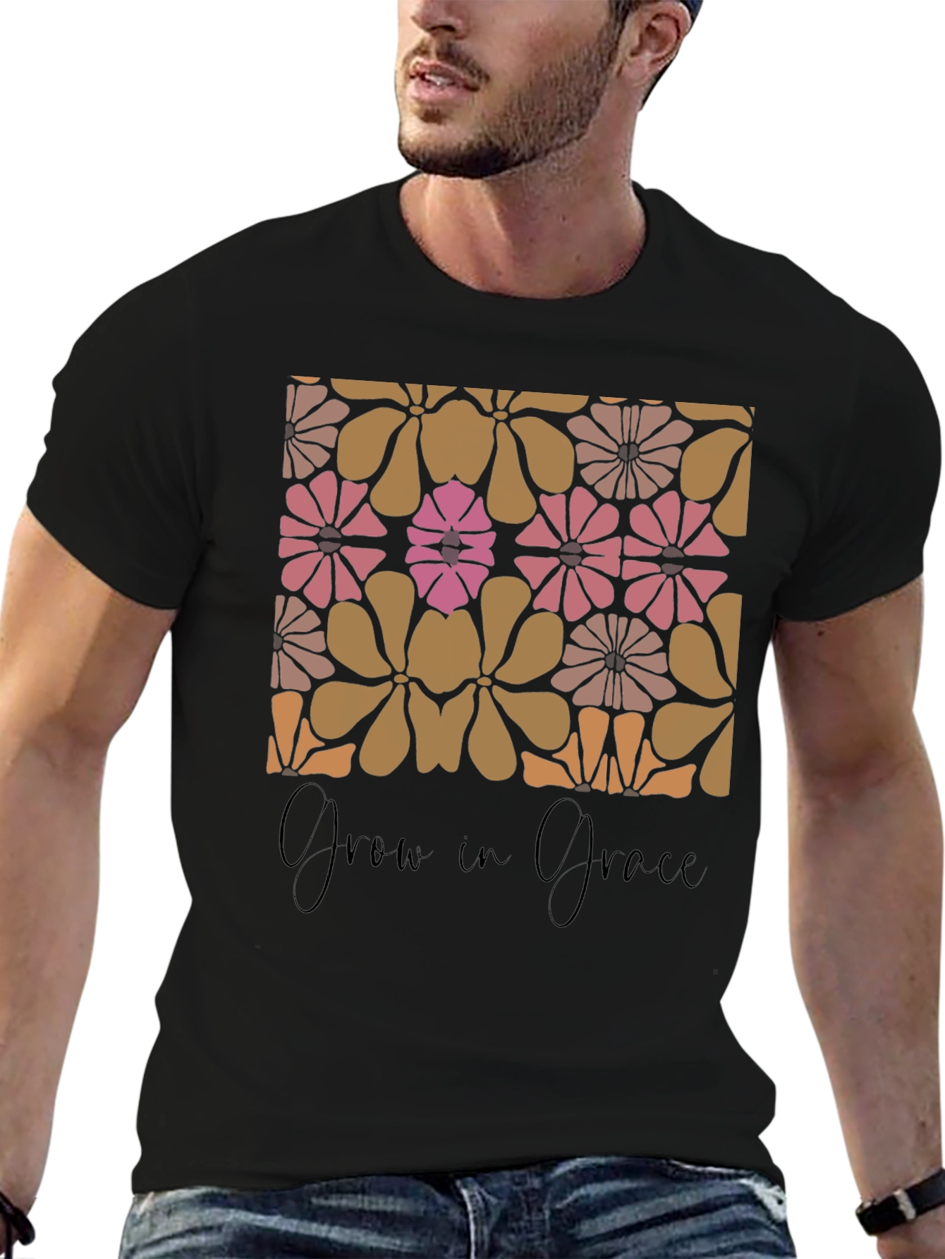 Retro Floral Grow in Grace Graphic T-Shirt