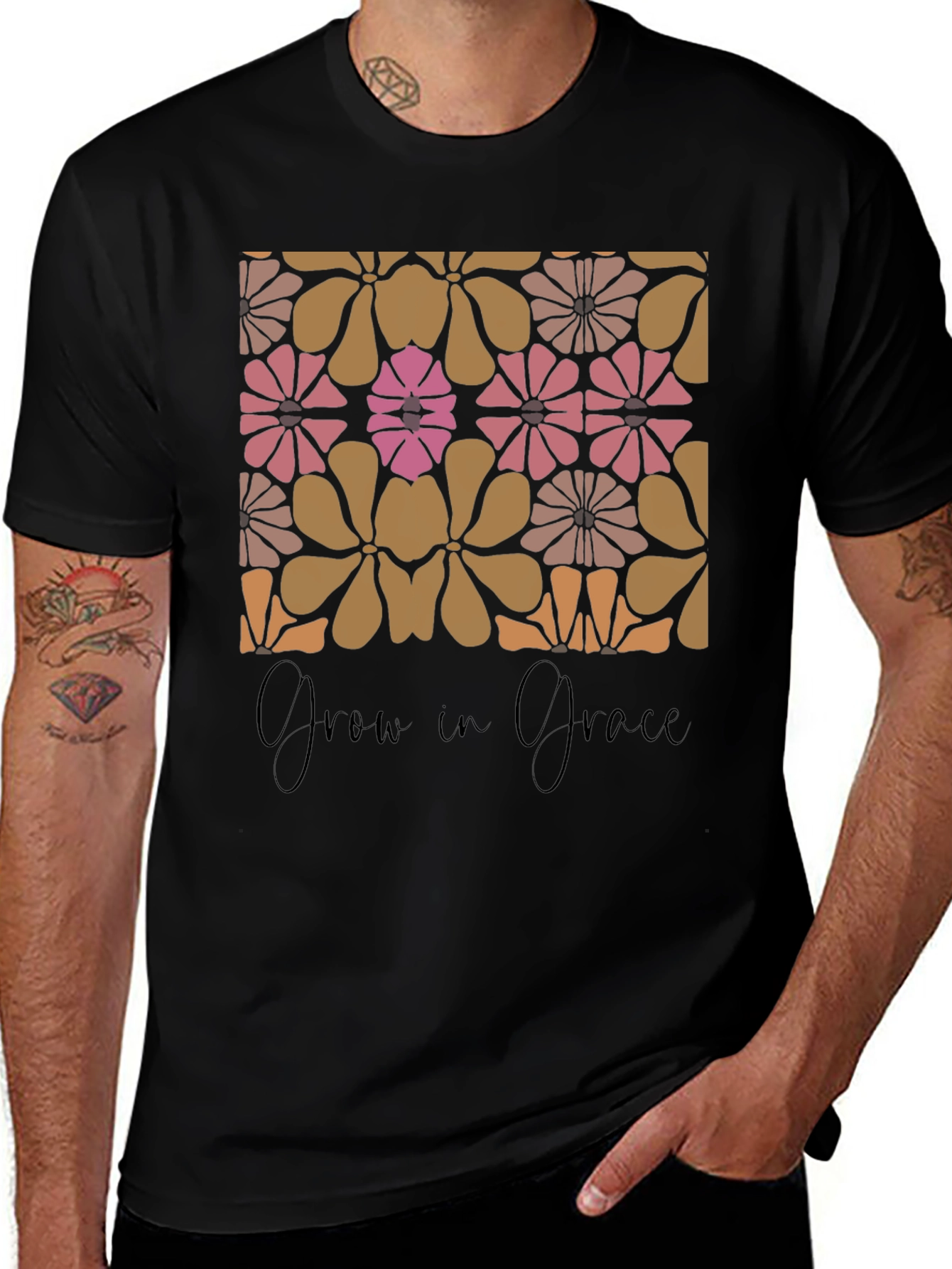Retro Floral Grow in Grace Graphic T-Shirt