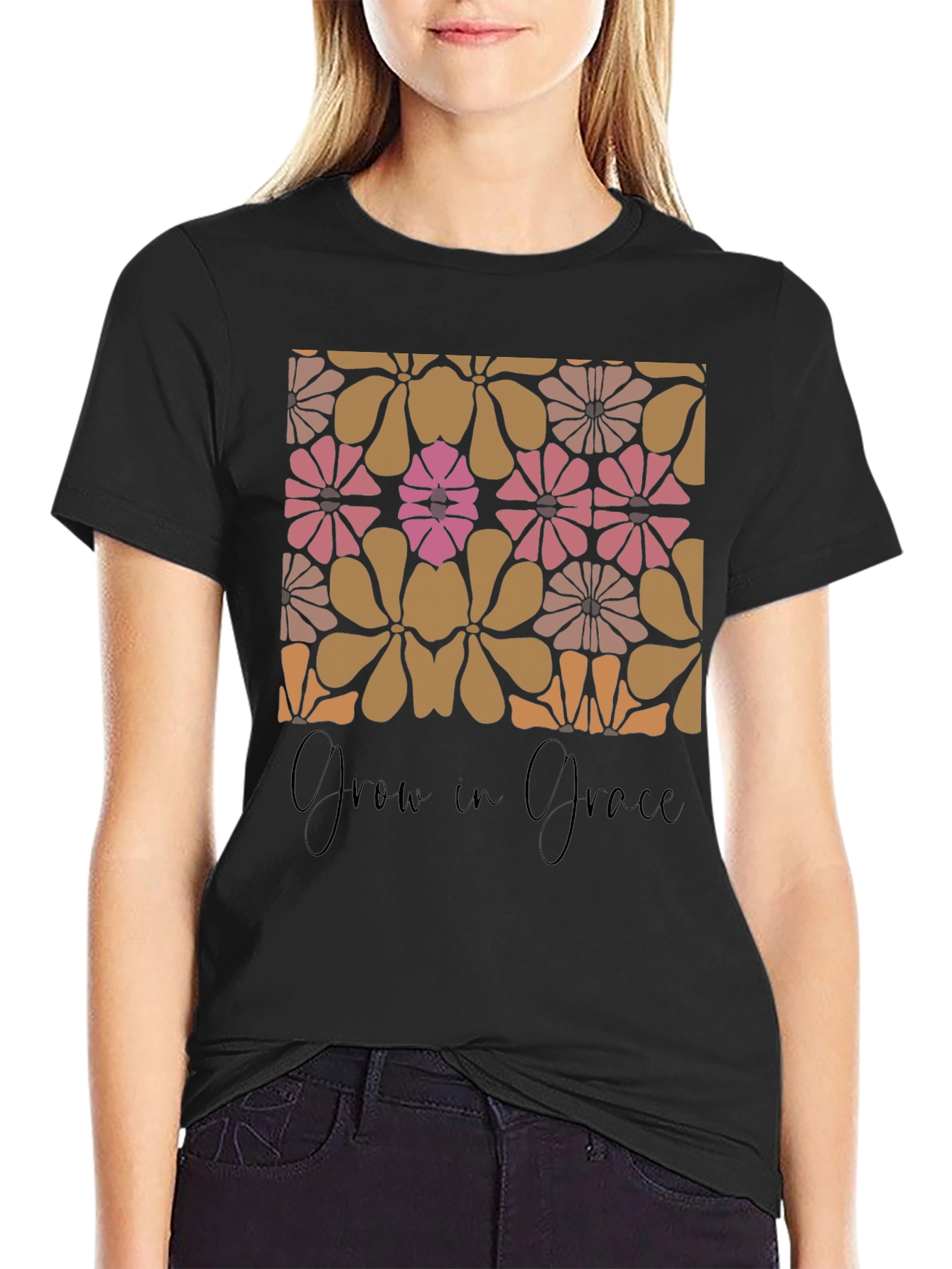 Retro Floral Grow in Grace Graphic T-Shirt