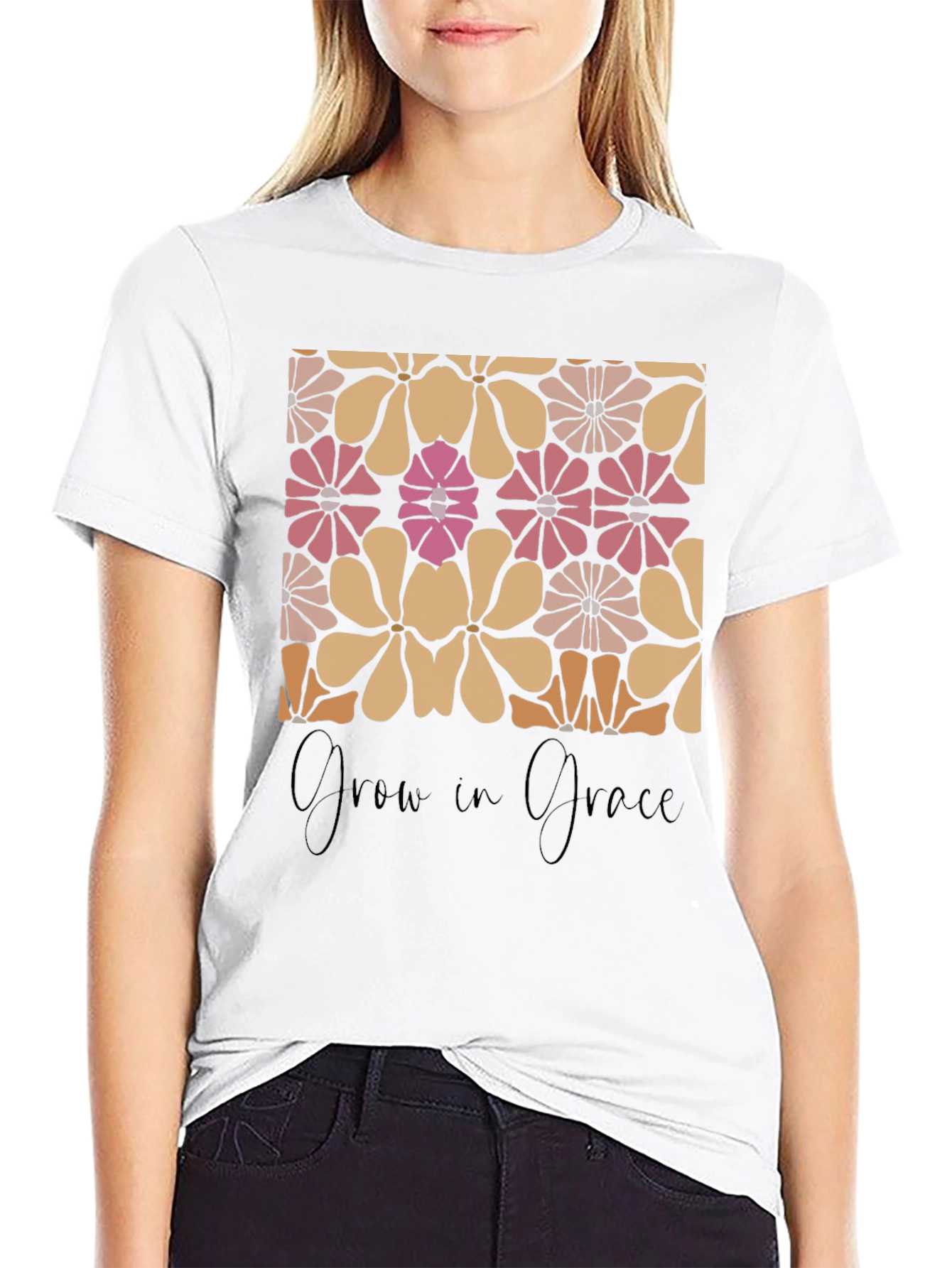 Retro Floral Grow in Grace Graphic T-Shirt
