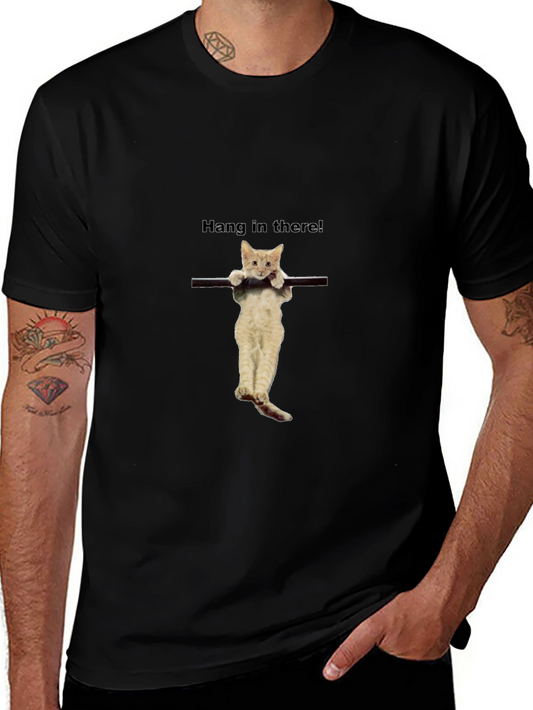 Hang in There! Cat Graphic Black T-Shirt