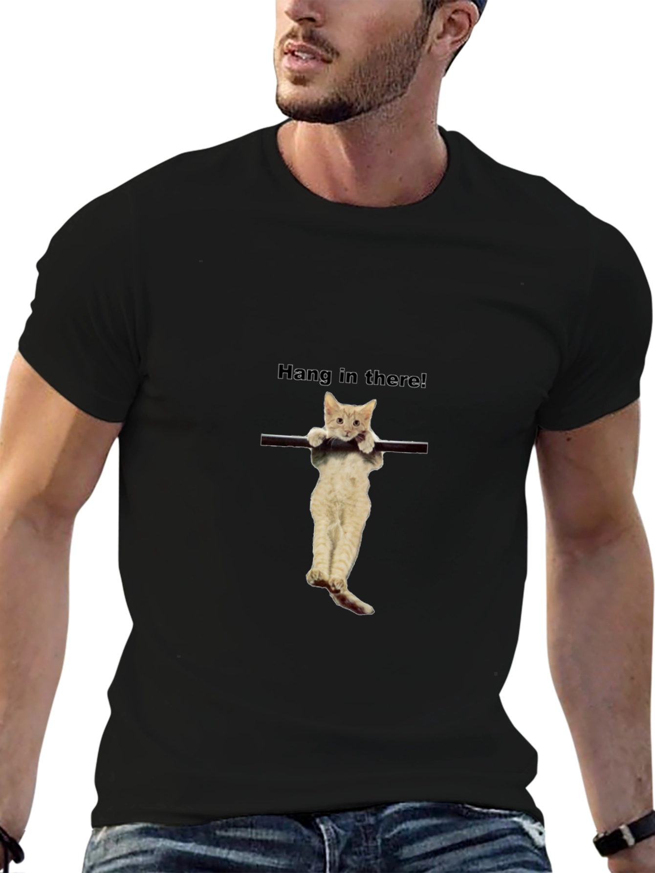 Hang in There! Cat Graphic Black T-Shirt