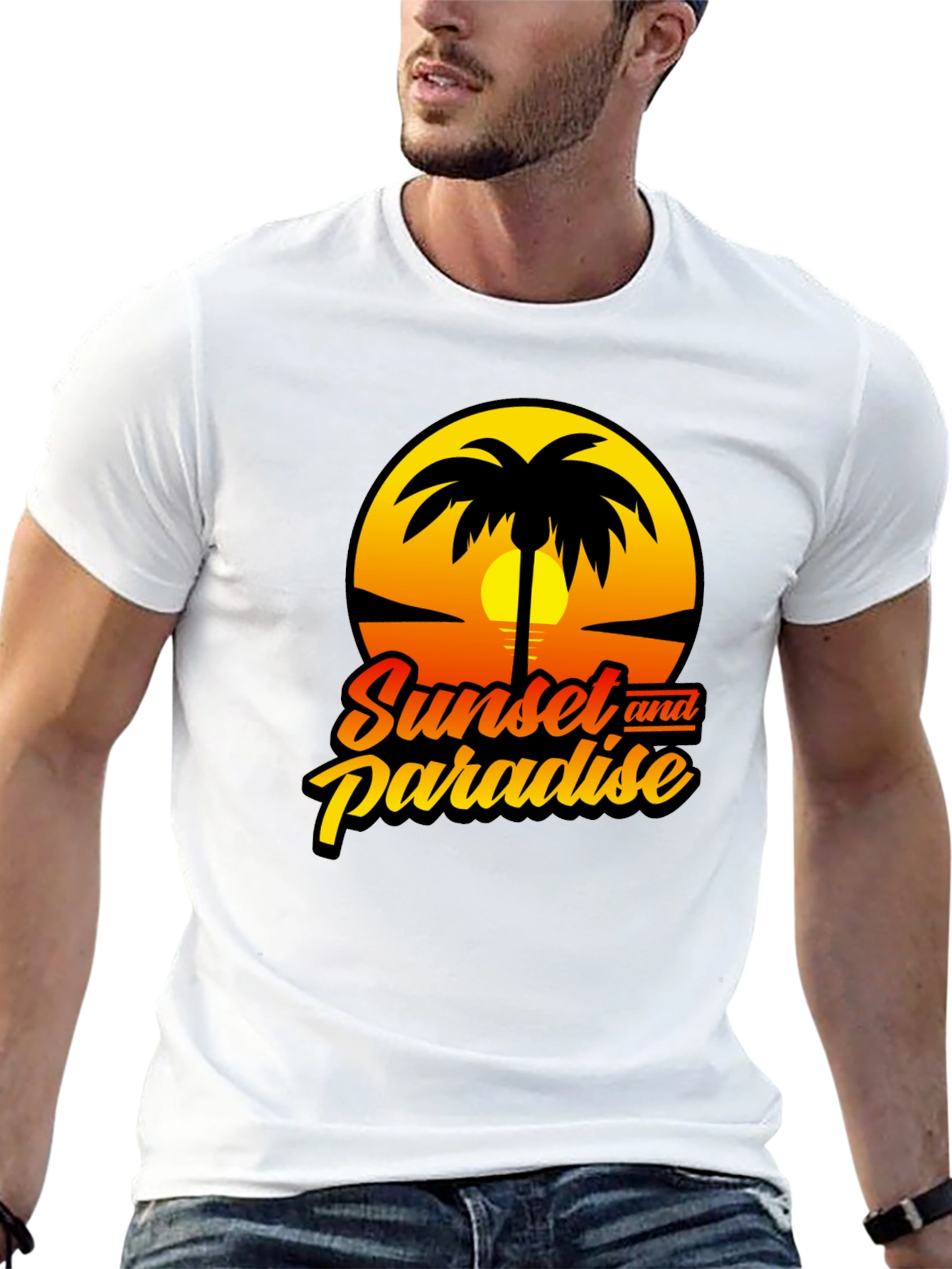 Sunset Paradise Graphic Black T-Shirt