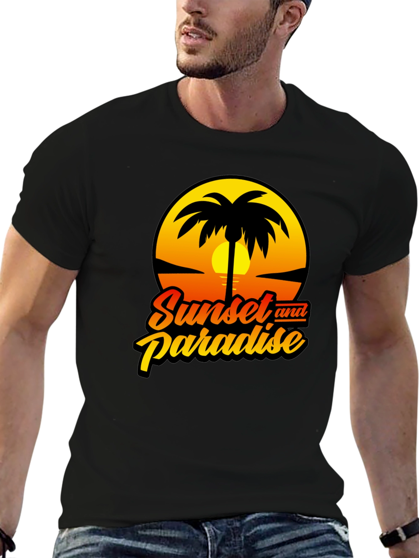 Sunset Paradise Graphic Black T-Shirt
