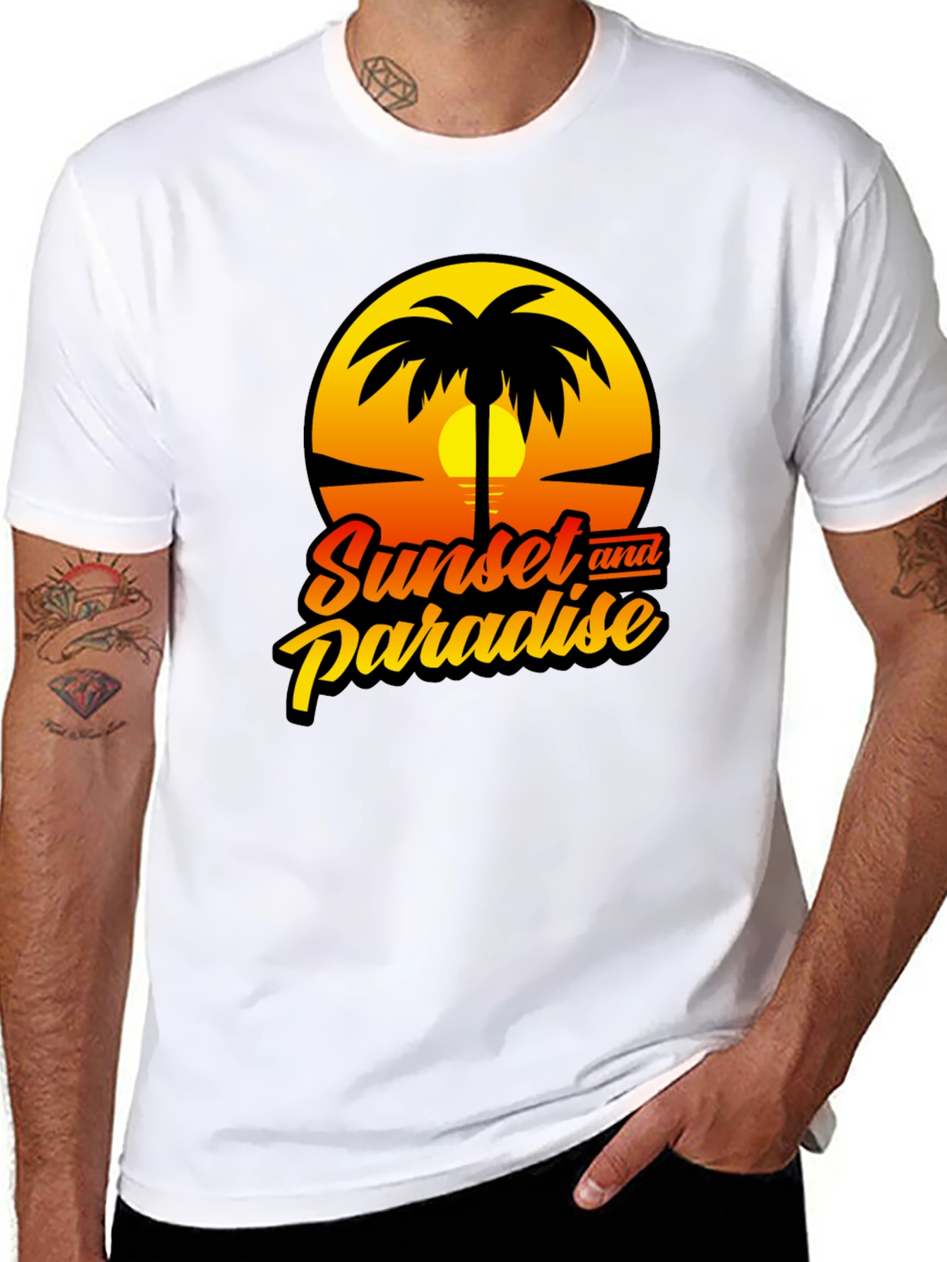 Sunset Paradise Graphic Black T-Shirt