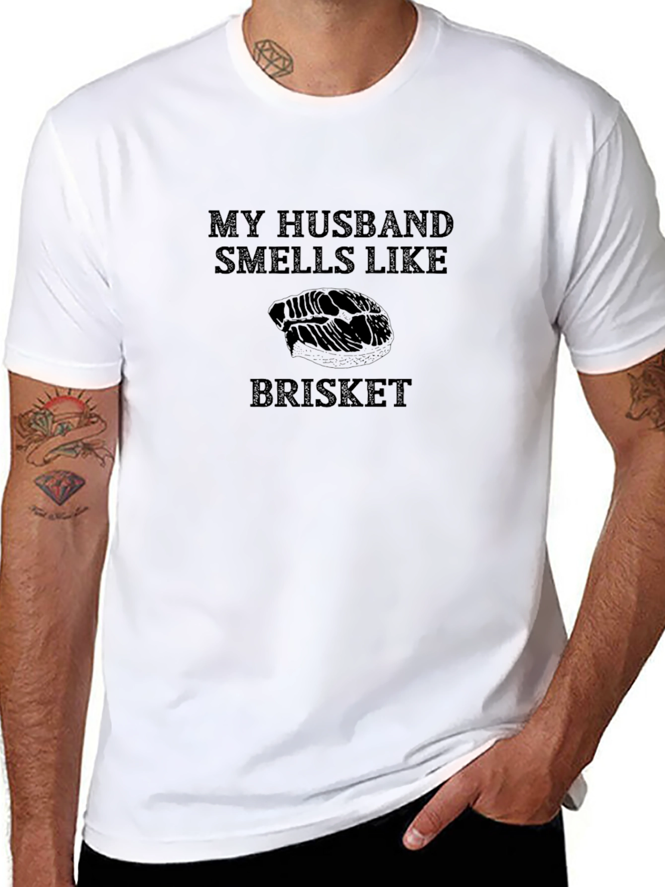 Husband Smells Like Brisket Black T-Shirt