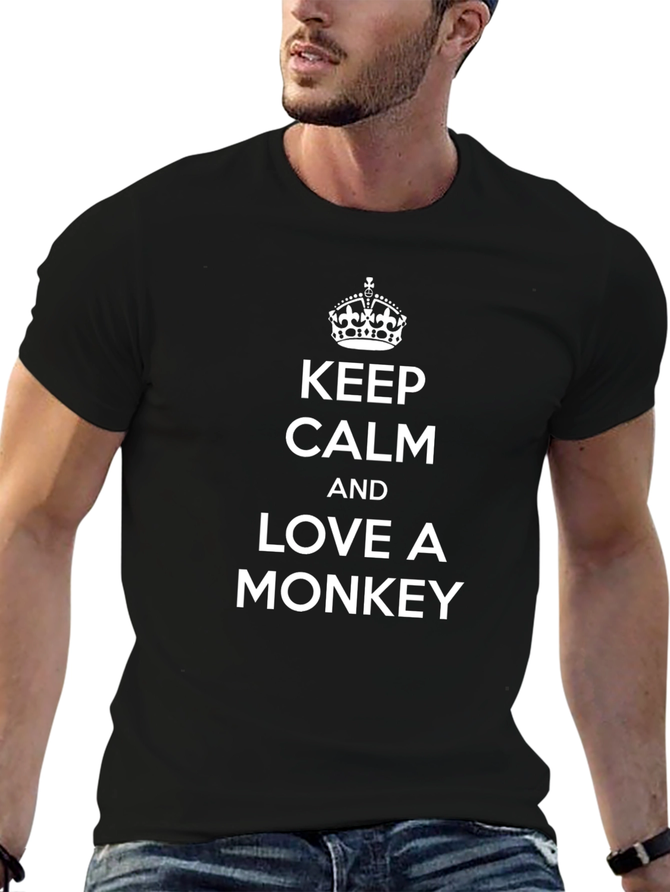 Keep Calm and Love A Monkey Black T-Shirt