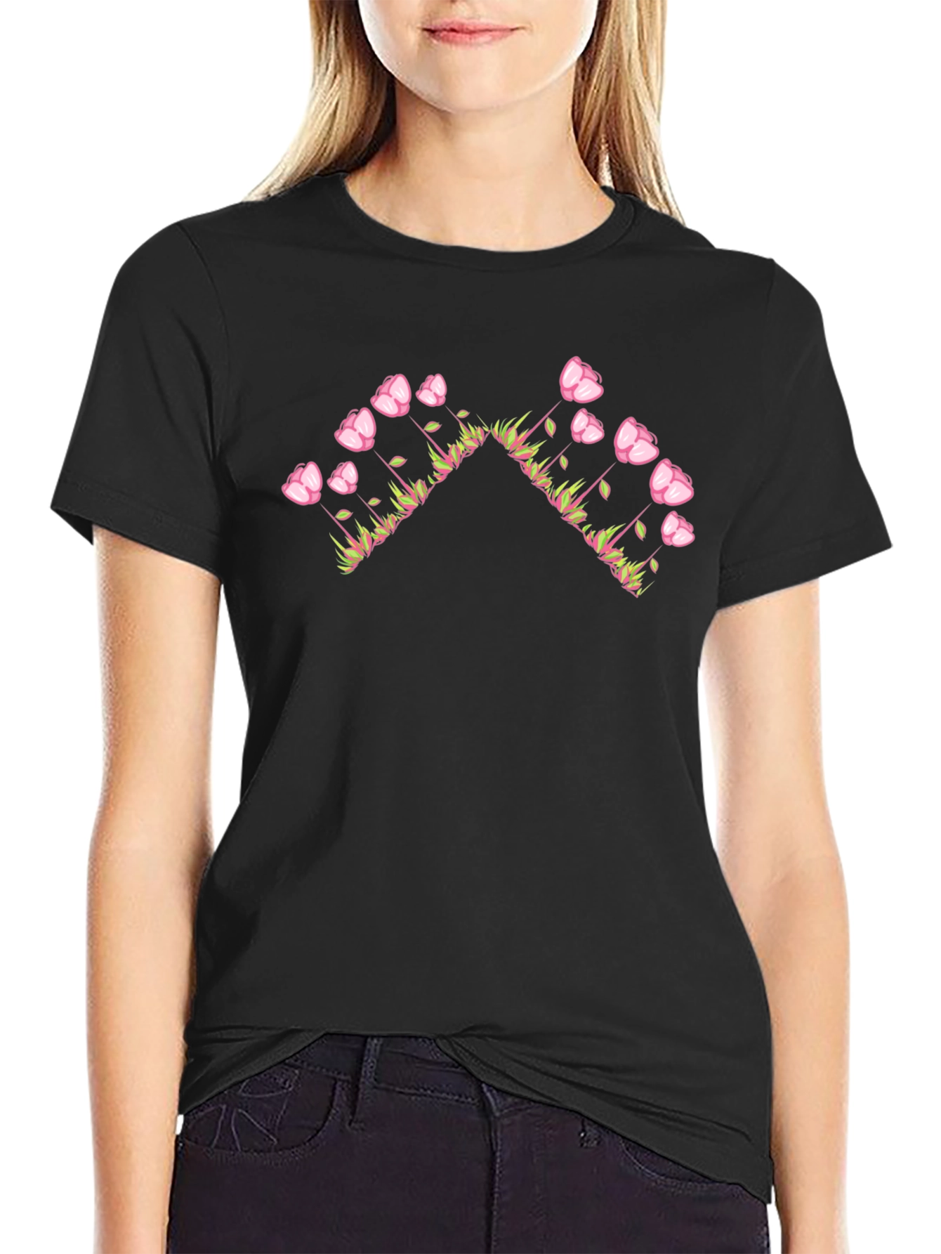 Floral Arrow Graphic Black T-Shirt - Casual Style