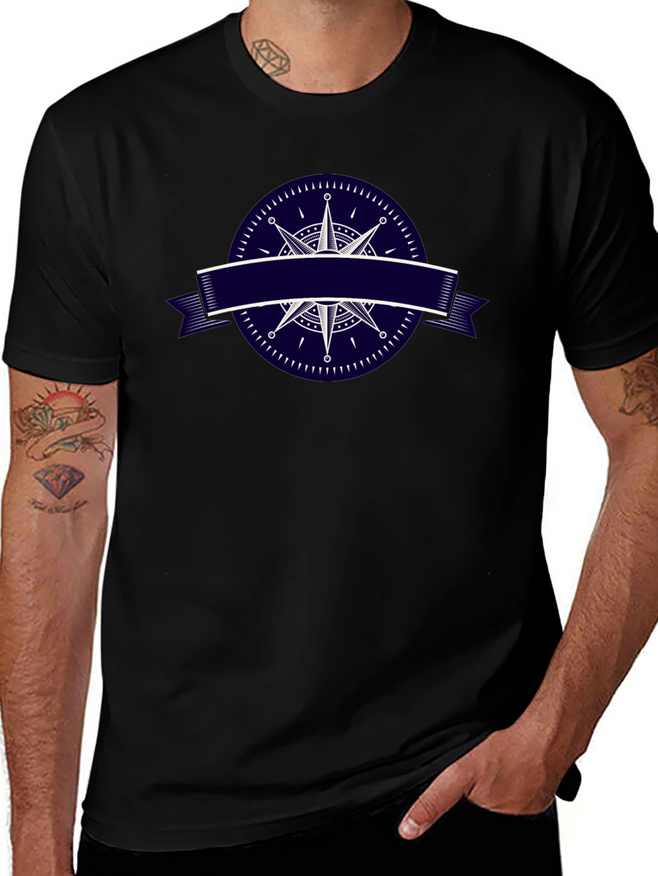 Nautical Compass Graphic Black T-Shirt