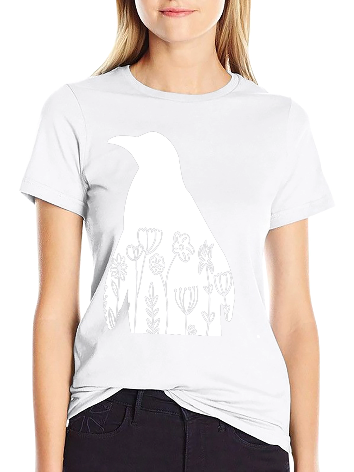 Floral Penguin Graphic Tee - Mens Black T-Shirt