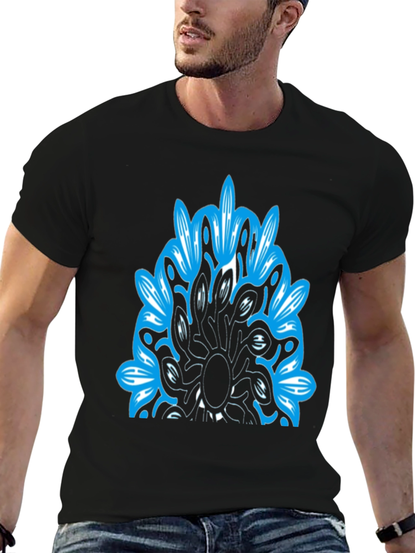 Abstract Blue Graphic Black T-Shirt