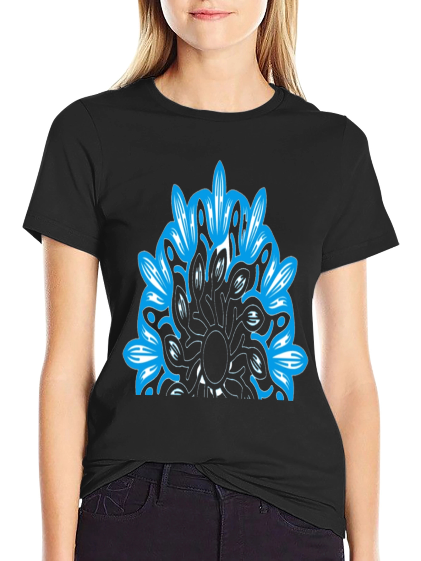 Abstract Blue Graphic Black T-Shirt