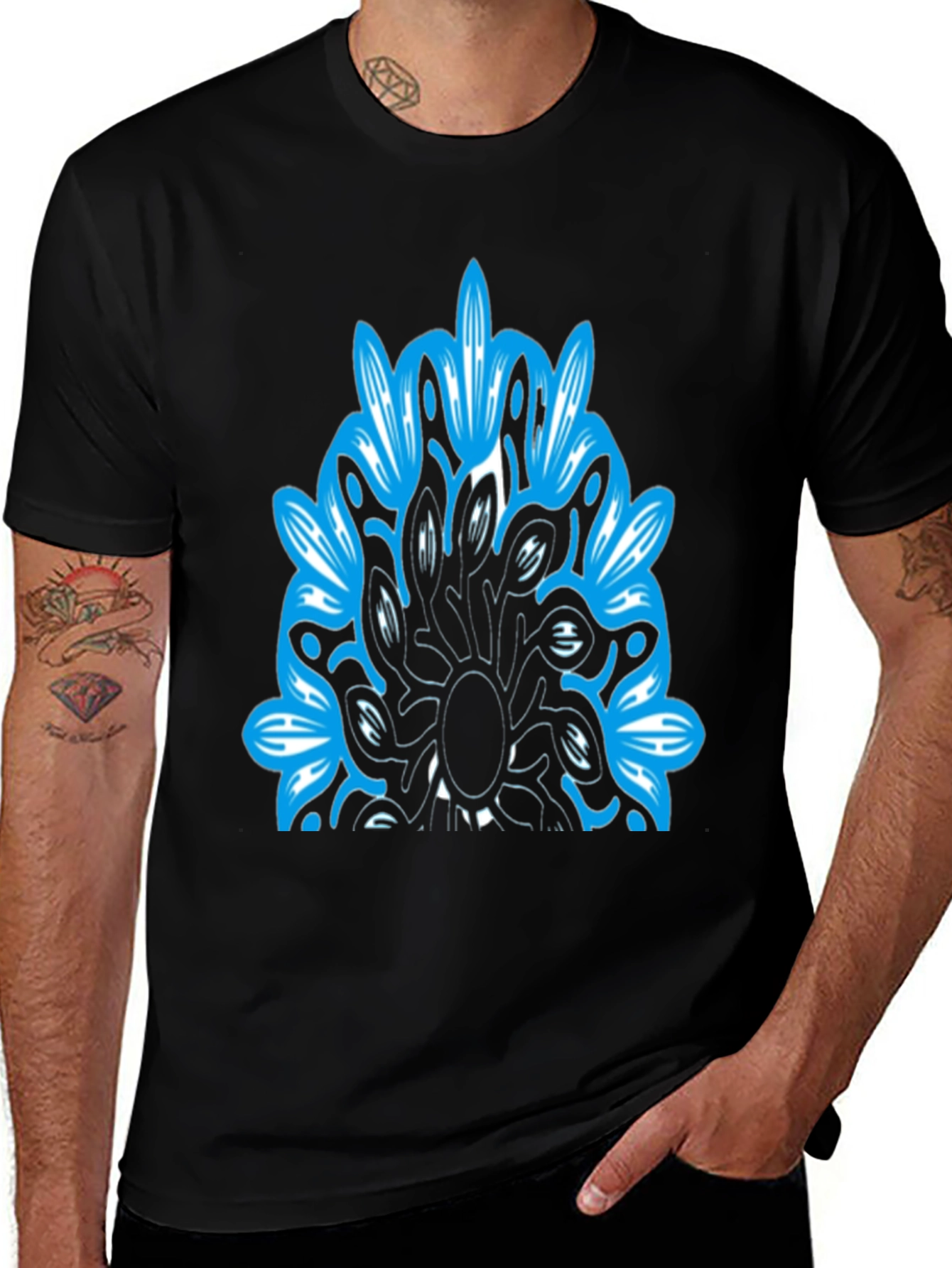 Abstract Blue Graphic Black T-Shirt