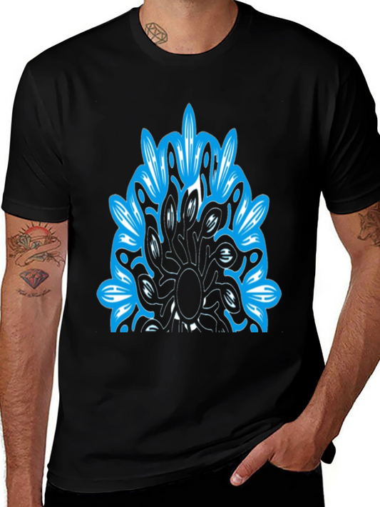 Abstract Blue Graphic Black T-Shirt