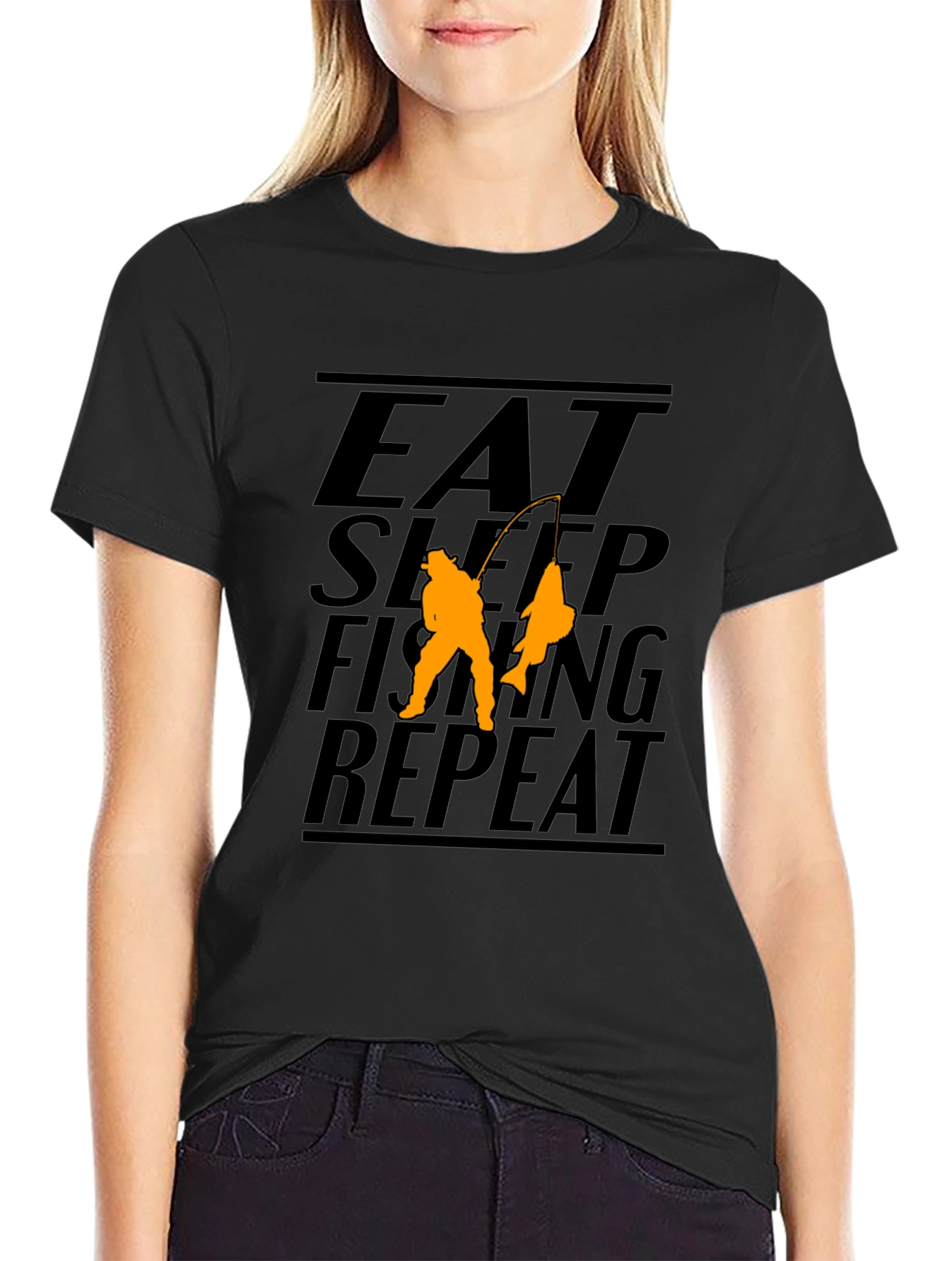 Eat Sleep Fishing Repeat Black Graphic T-Shirt