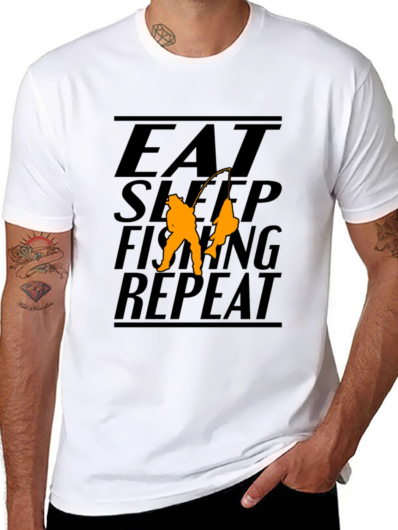 Eat Sleep Fishing Repeat Black Graphic T-Shirt