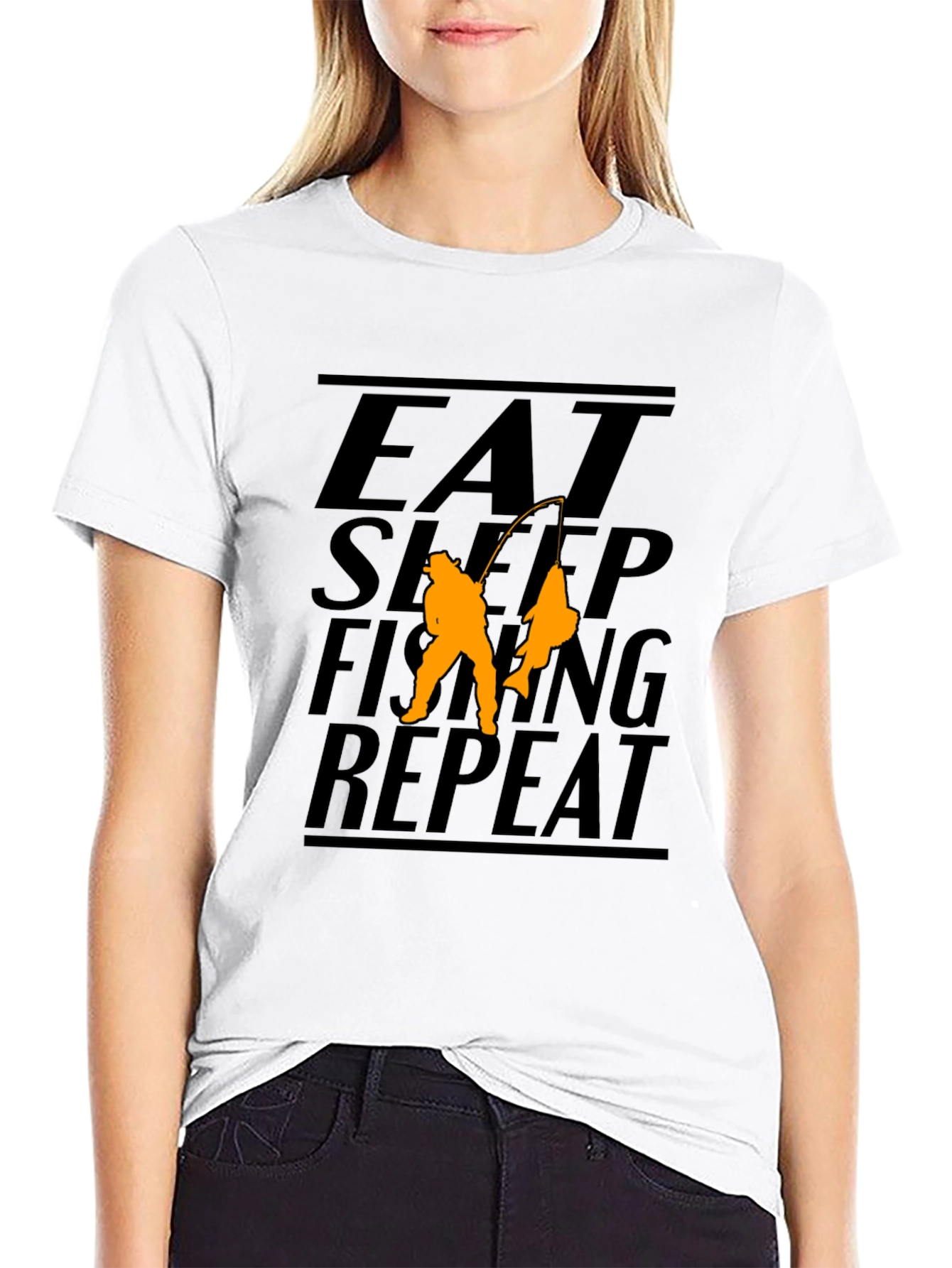 Eat Sleep Fishing Repeat Black Graphic T-Shirt