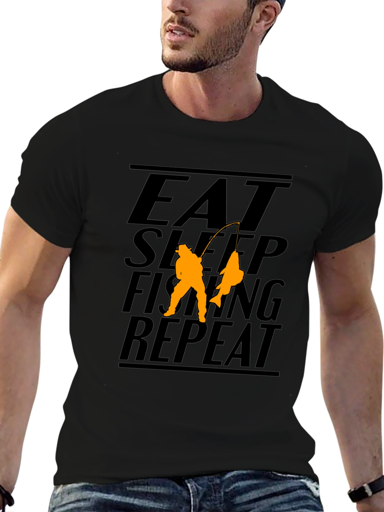 Eat Sleep Fishing Repeat Black Graphic T-Shirt