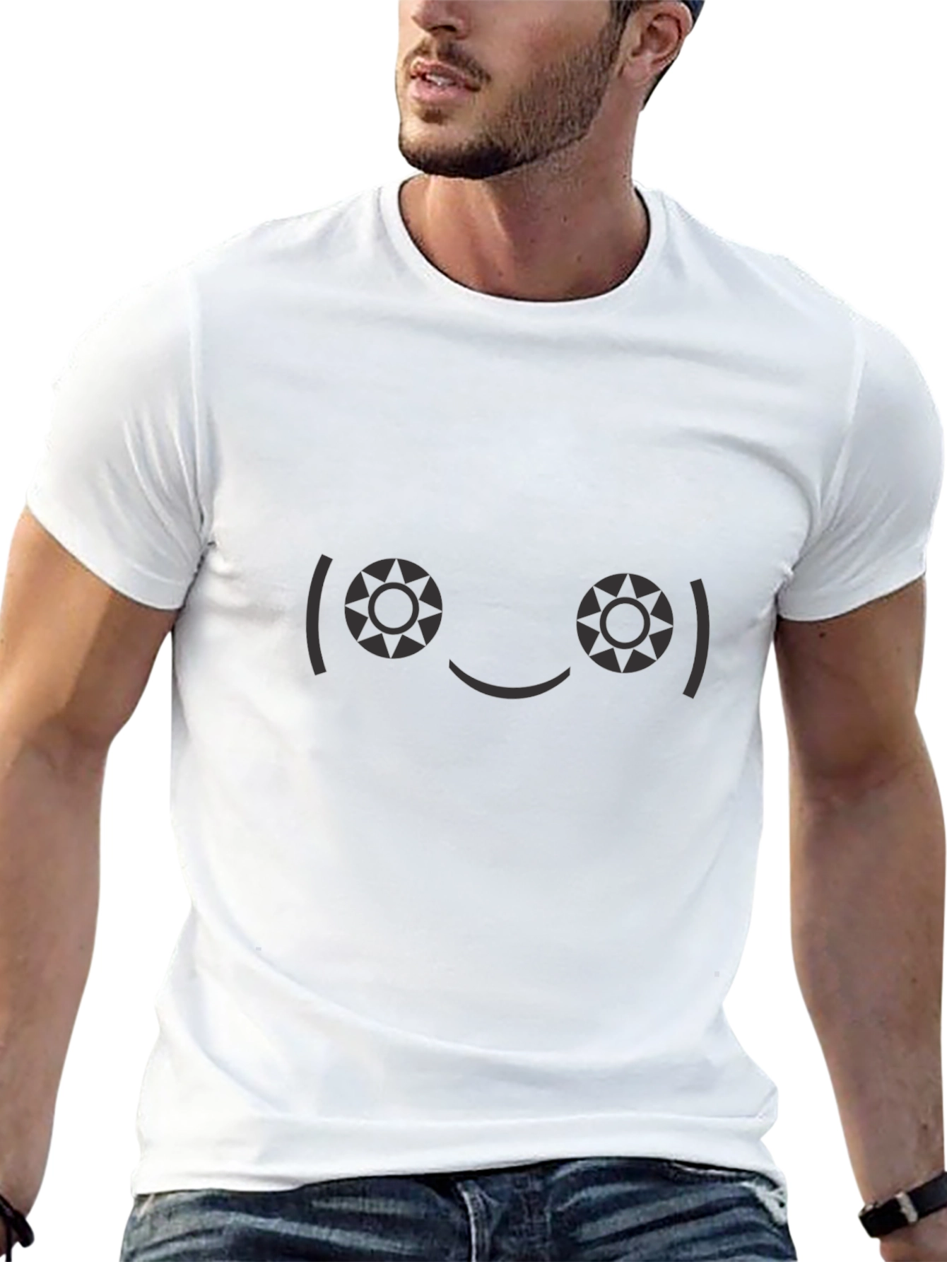 Smiley Face Graphic Tee - Soft Black Cotton T-Shirt