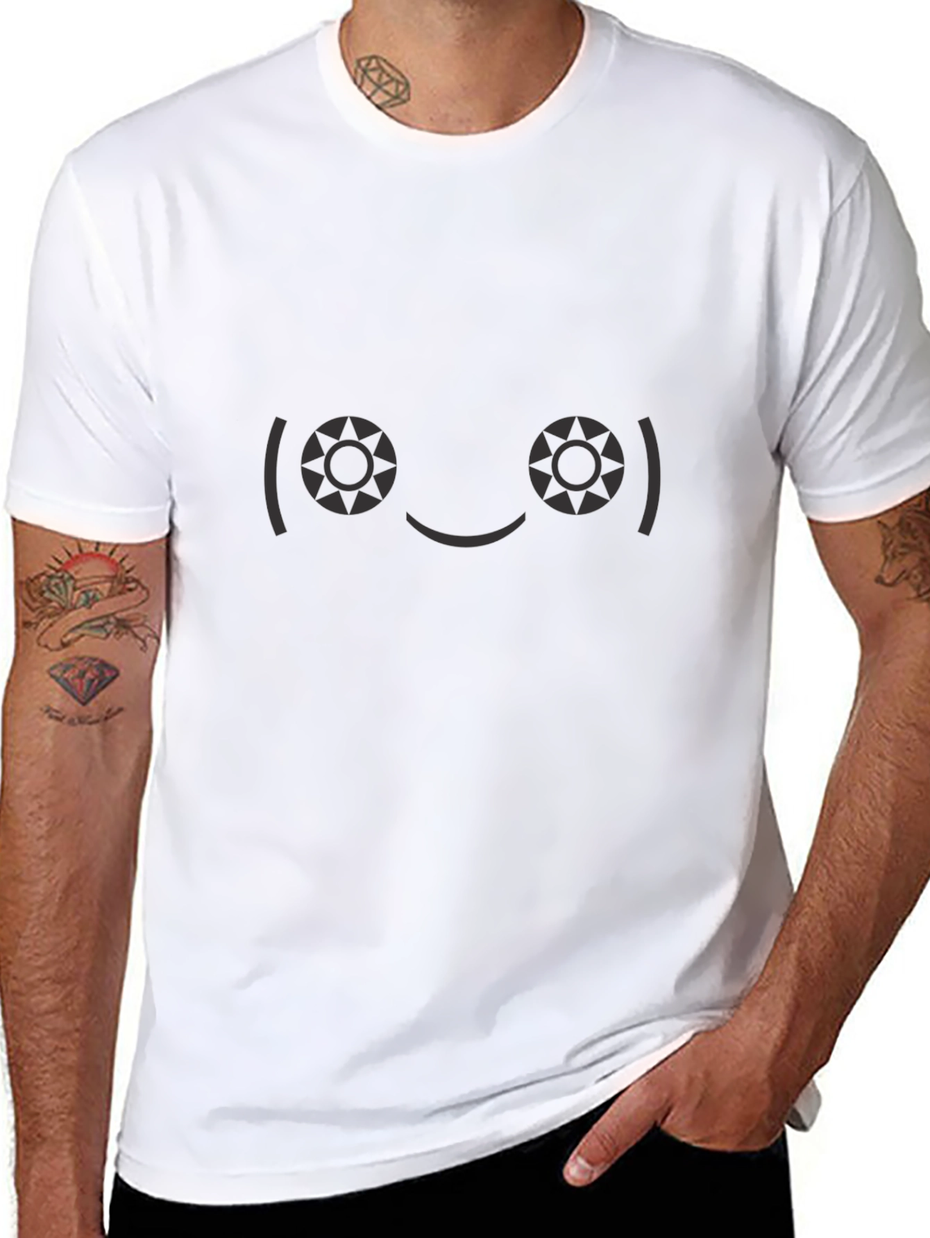 Smiley Face Graphic Tee - Soft Black Cotton T-Shirt