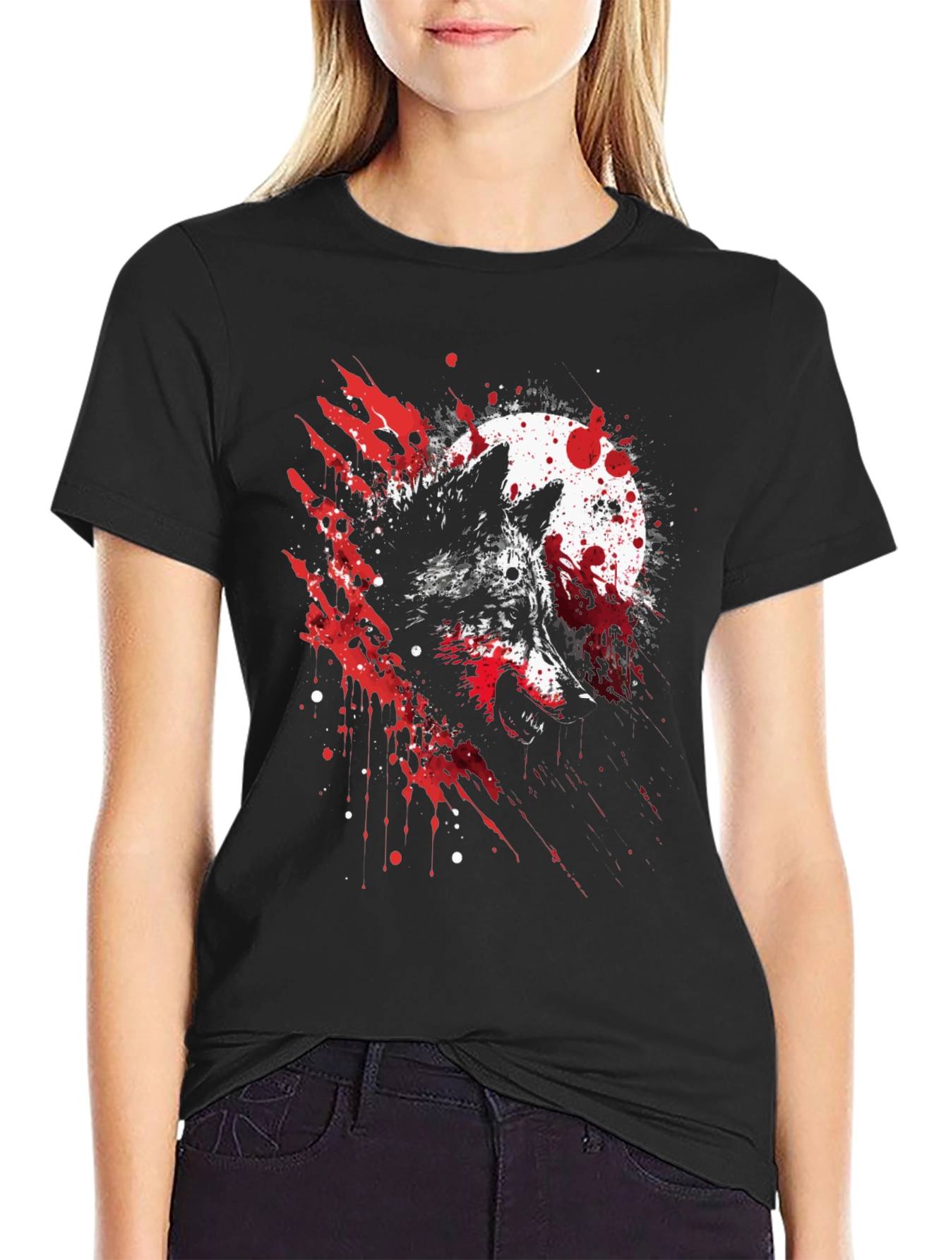 Wolf and Moon Graphic Tee - Stylish Black T-Shirt