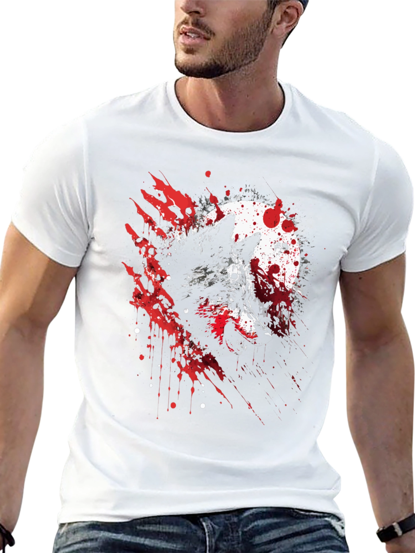 Wolf and Moon Graphic Tee - Stylish Black T-Shirt
