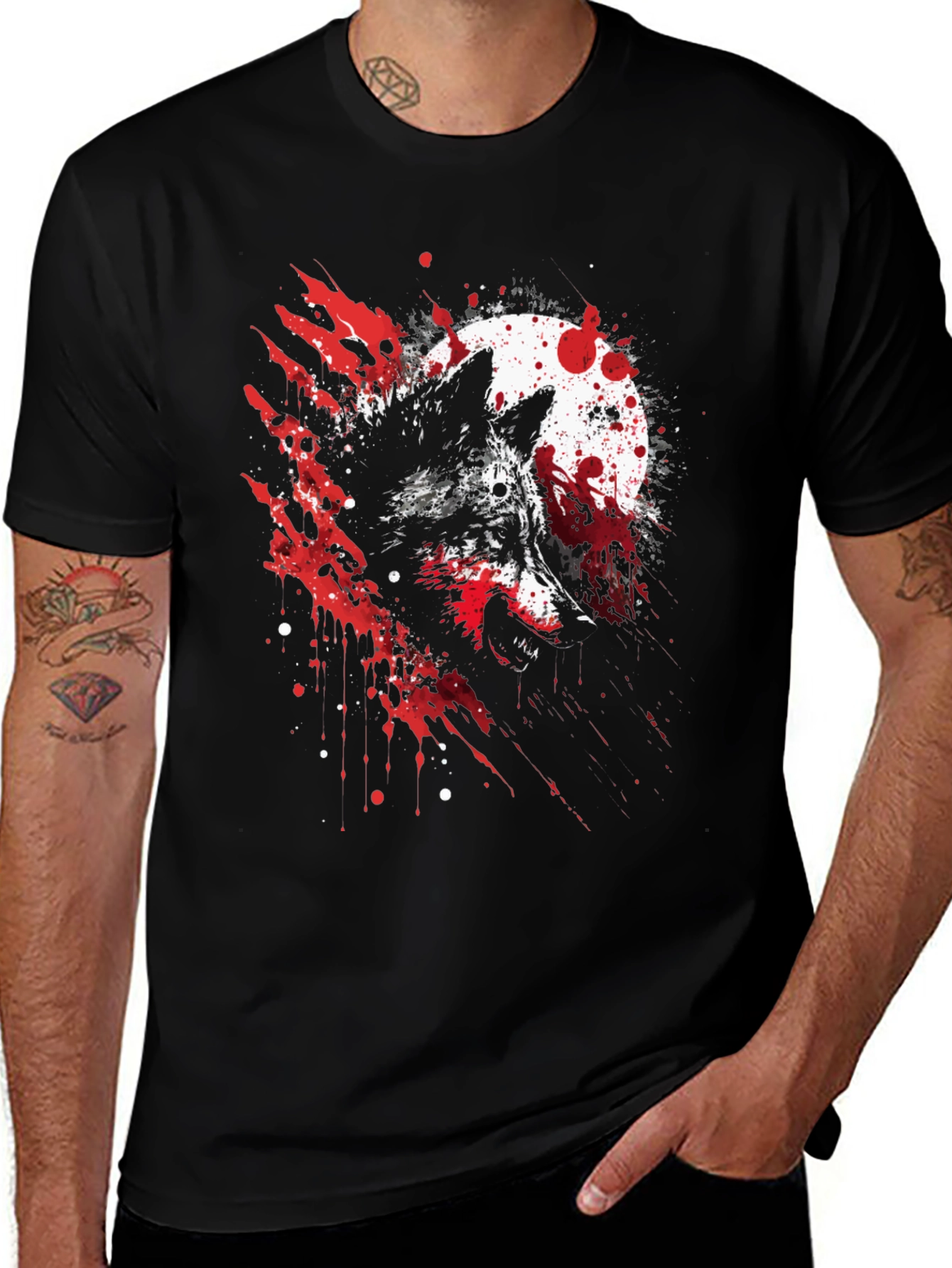 Wolf and Moon Graphic Tee - Stylish Black T-Shirt