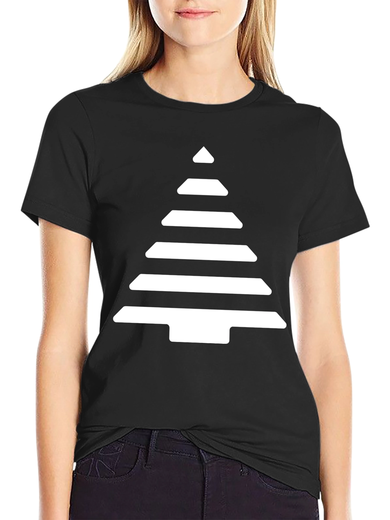 Geometric Tree Graphic Tee - Black