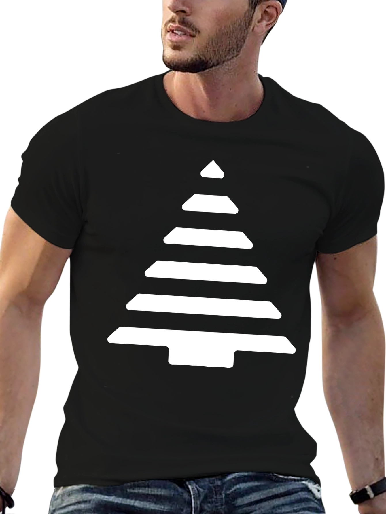 Geometric Tree Graphic Tee - Black