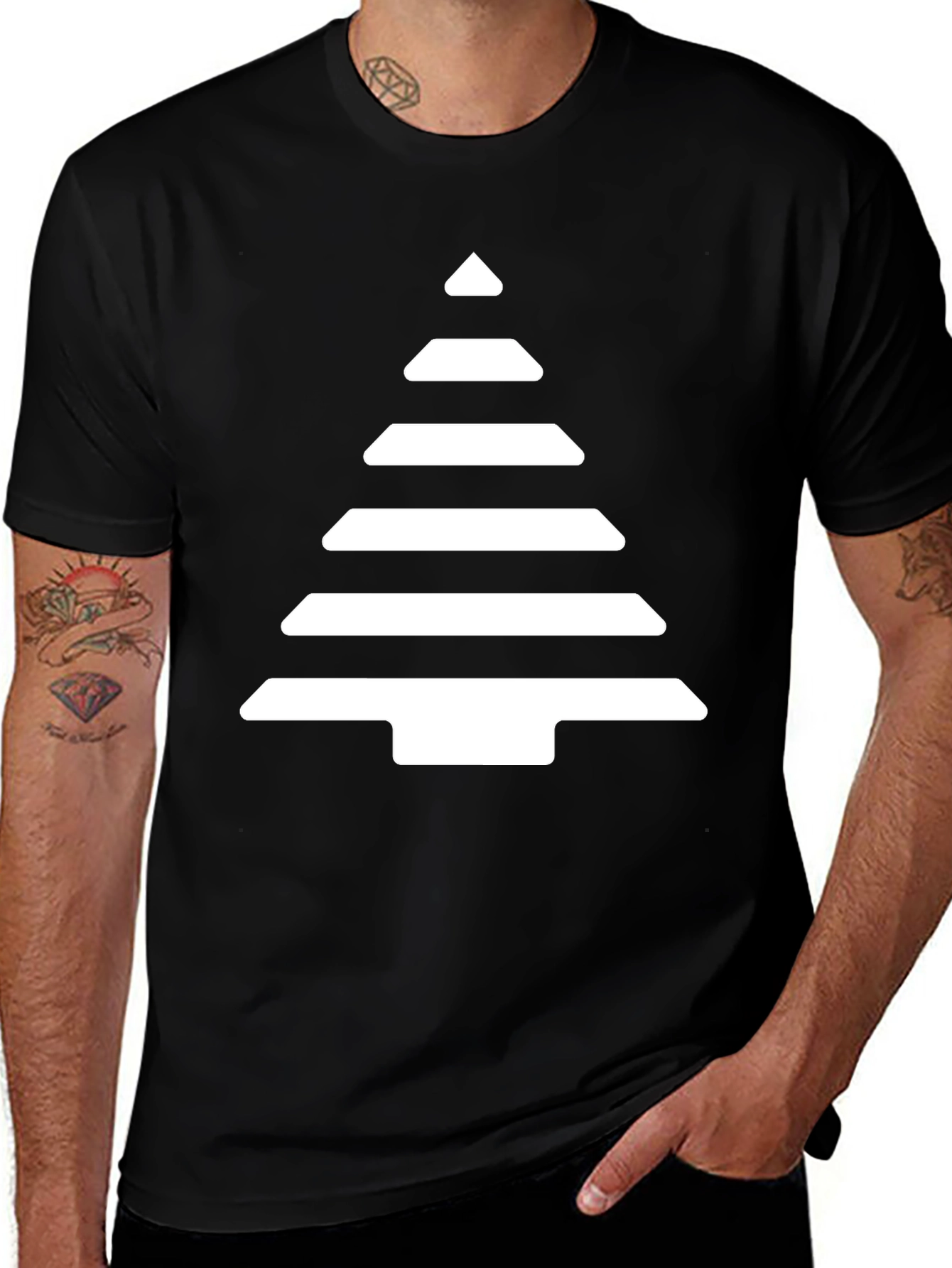 Geometric Tree Graphic Tee - Black