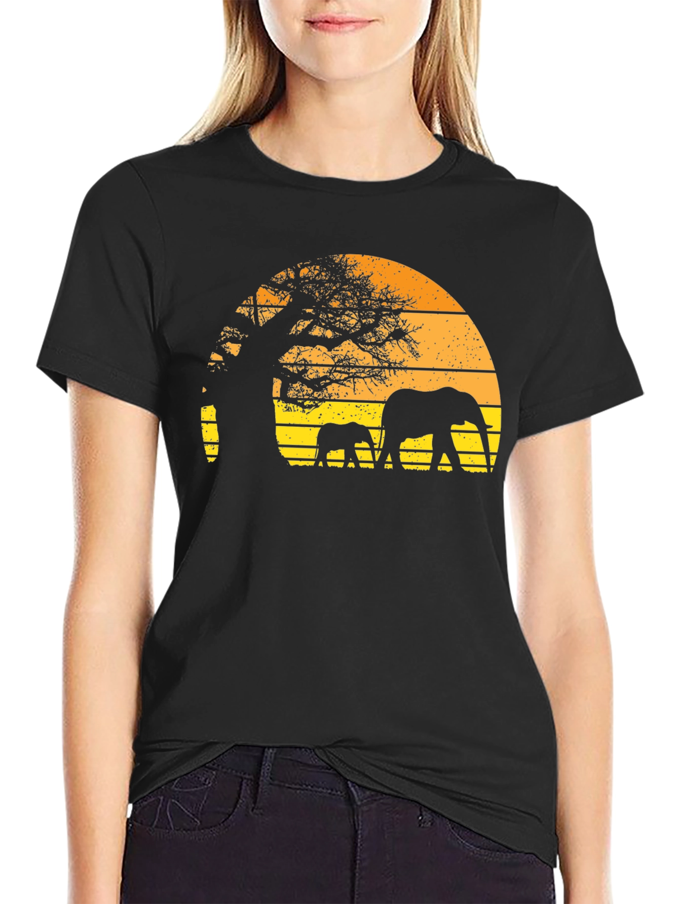 Retro Sunset Elephant T-Shirt