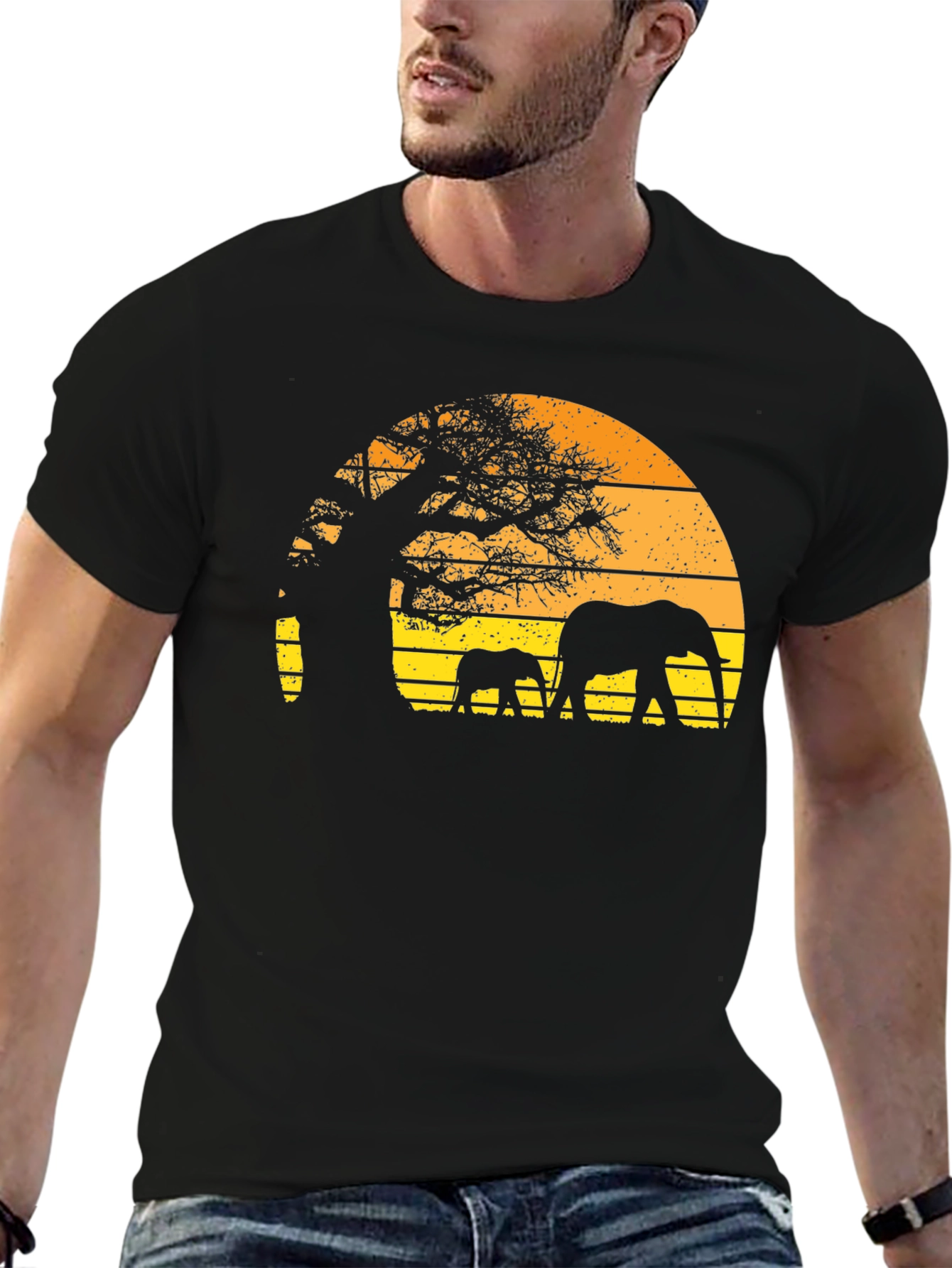 Retro Sunset Elephant T-Shirt