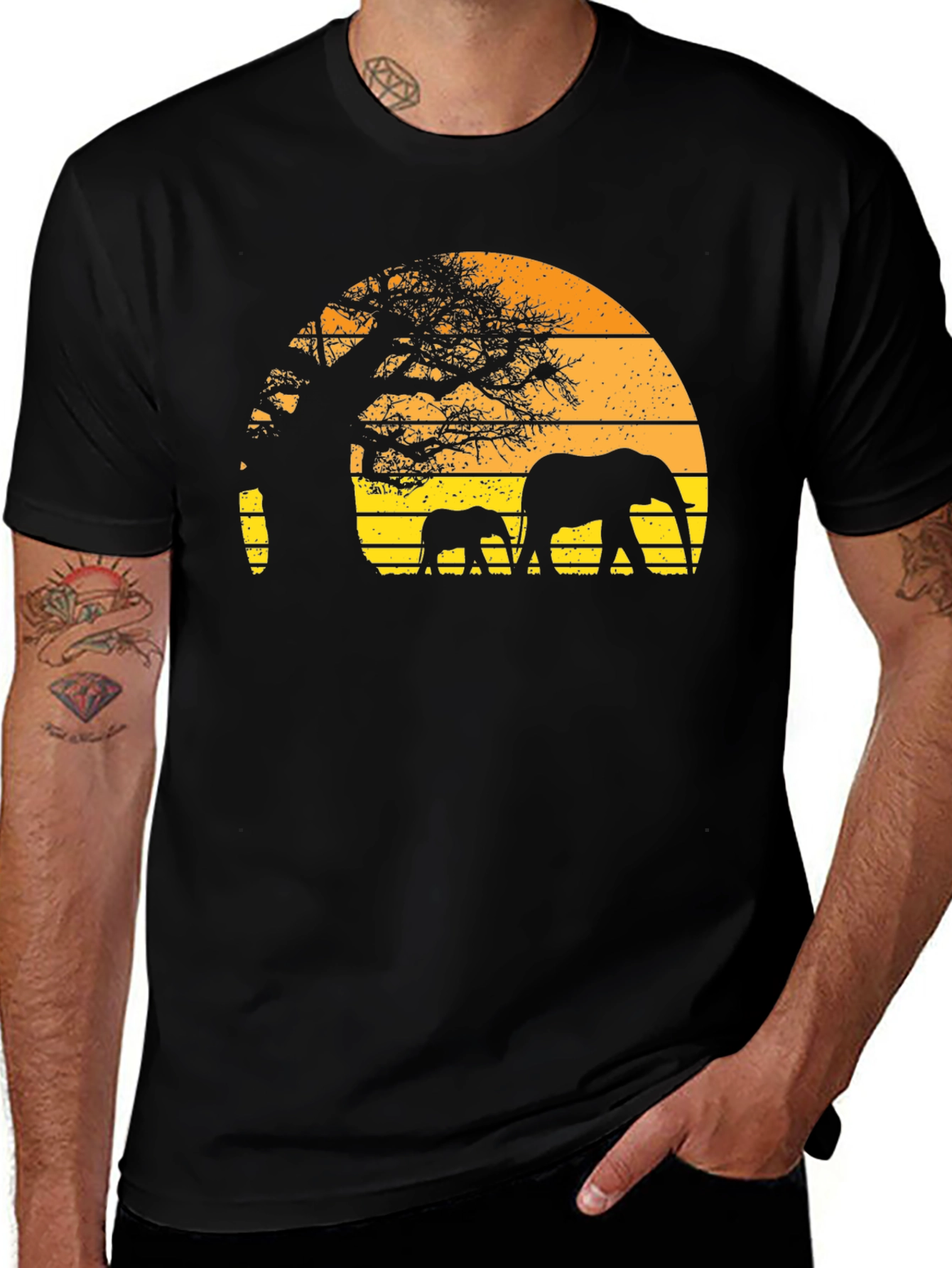 Retro Sunset Elephant T-Shirt