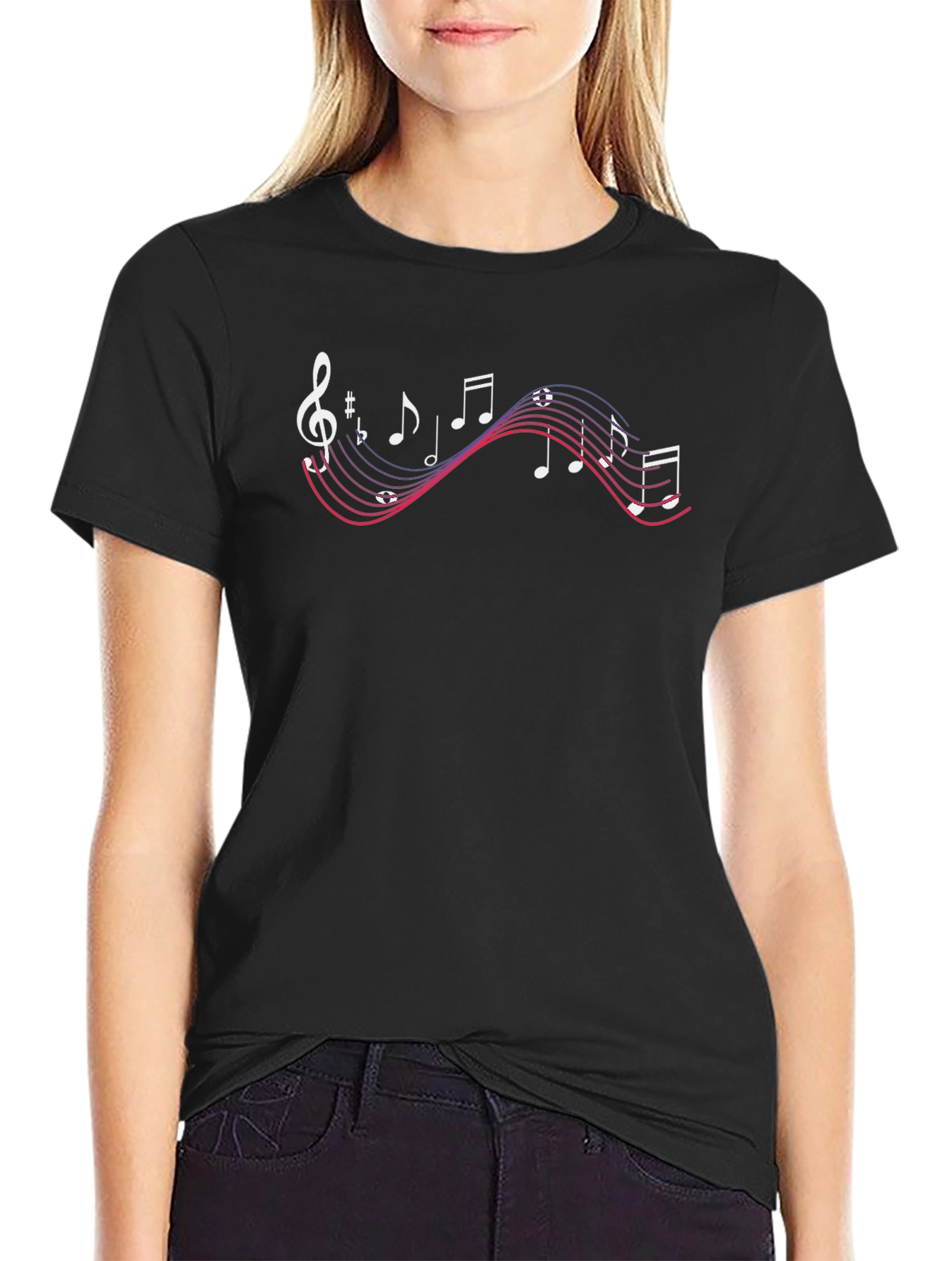 Musical Note Graphic Tee - Soft Black Cotton T-Shirt