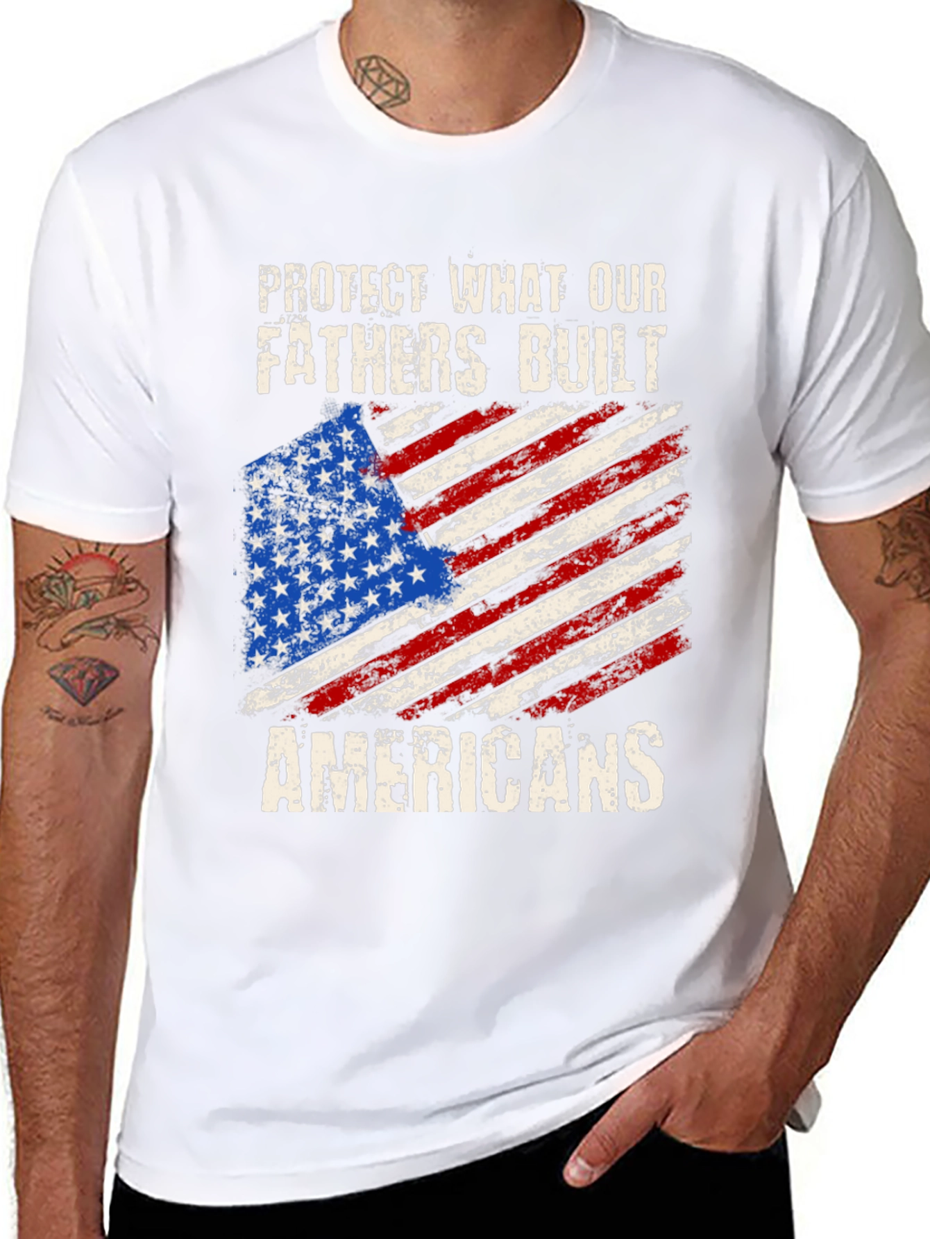 Patriotic T-Shirt - Protect Our Fathers American Flag Tee