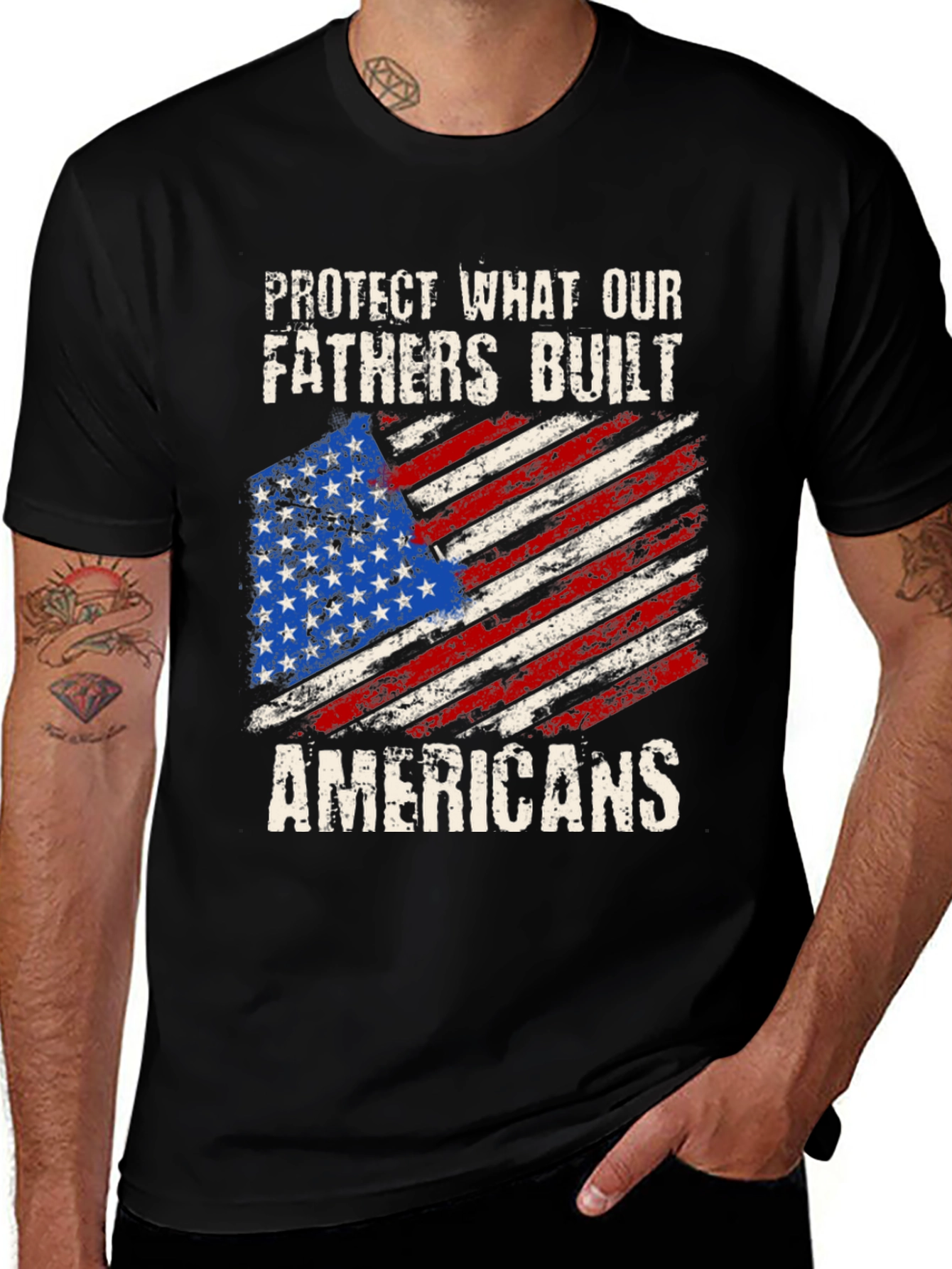 Patriotic T-Shirt - Protect Our Fathers American Flag Tee