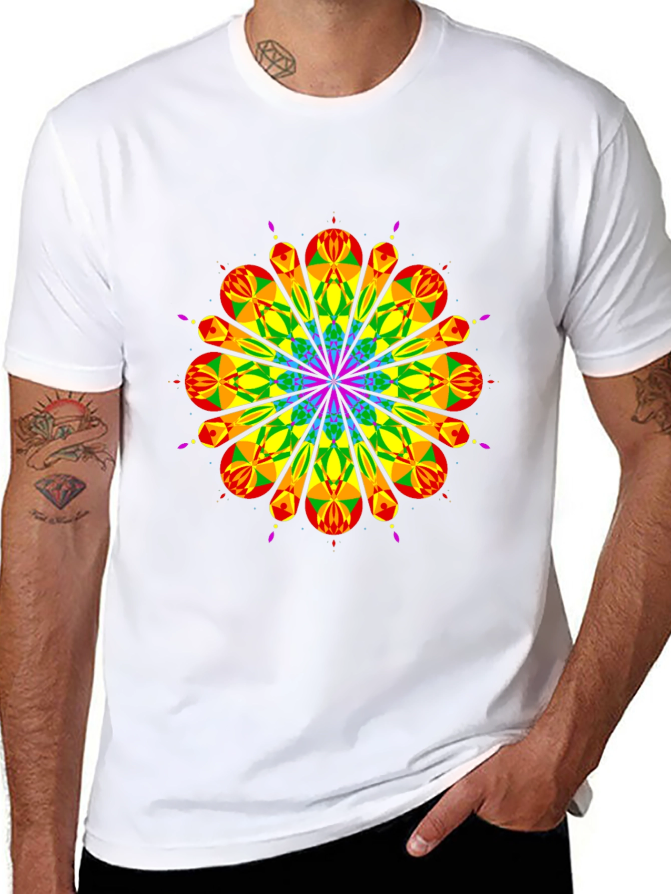 Rainbow Geometric Graphic Tee - Mens Black T-Shirt