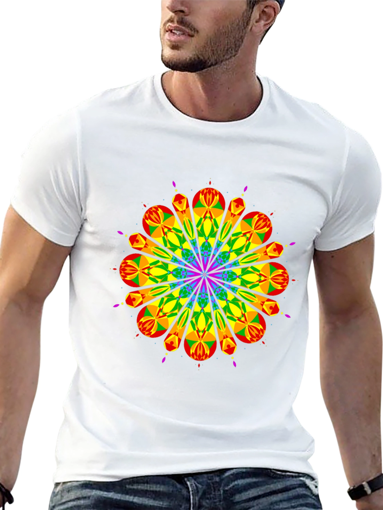 Rainbow Geometric Graphic Tee - Mens Black T-Shirt