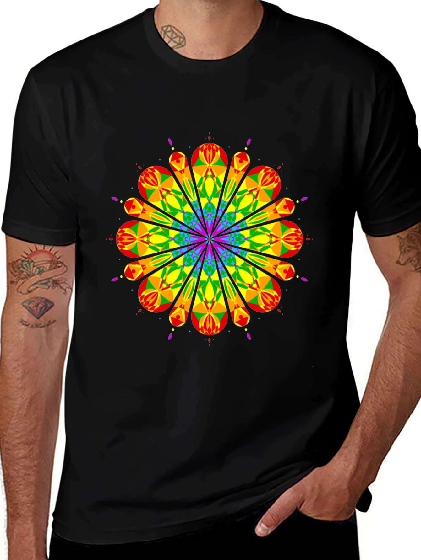 Rainbow Geometric Graphic Tee - Mens Black T-Shirt