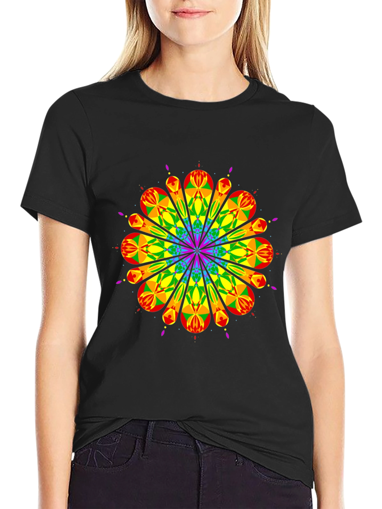 Rainbow Geometric Graphic Tee - Mens Black T-Shirt