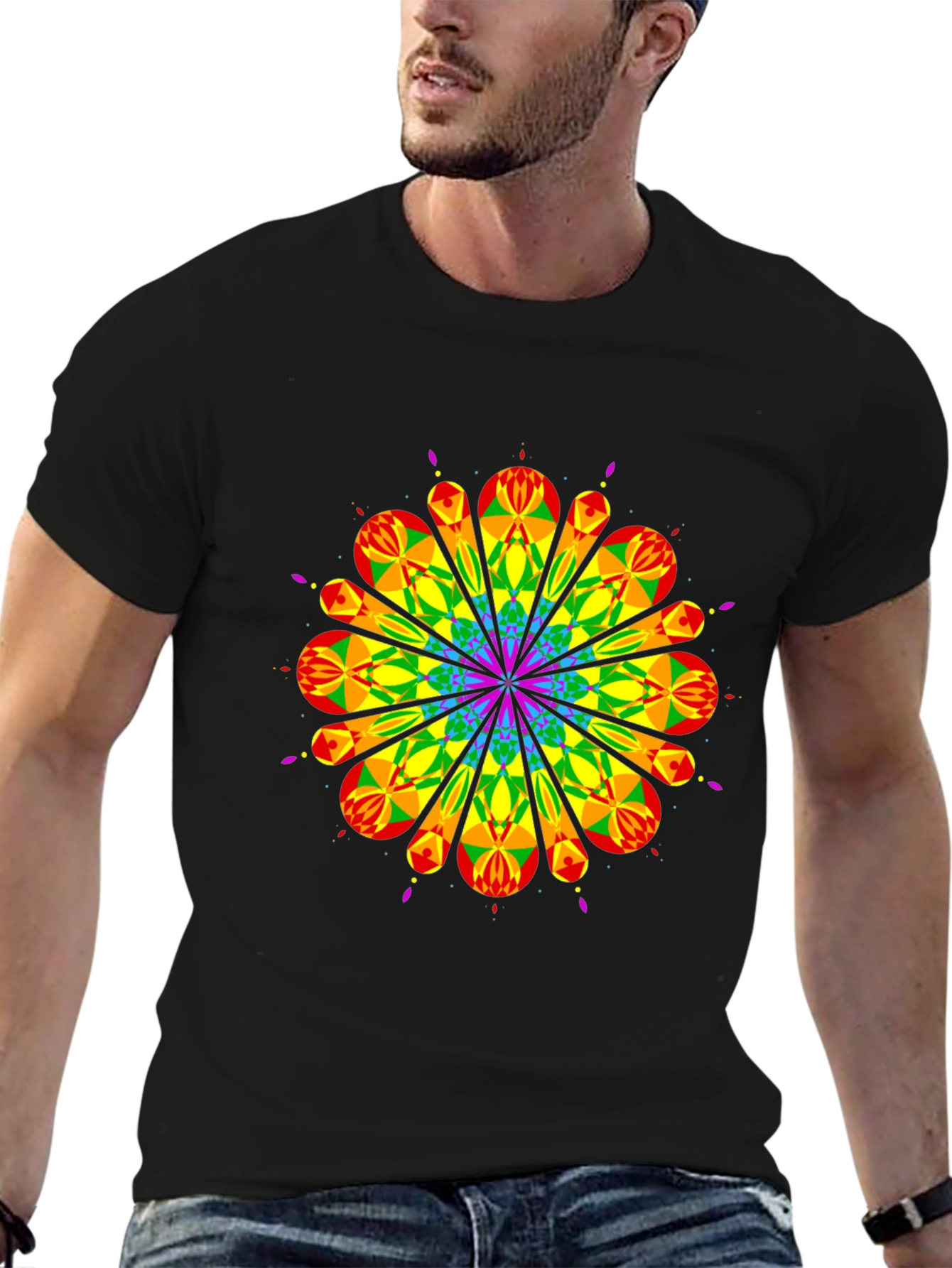 Rainbow Geometric Graphic Tee - Mens Black T-Shirt