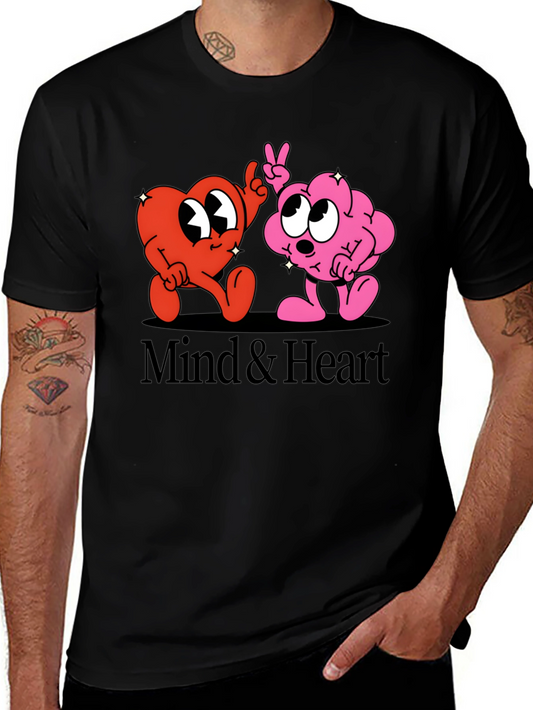 Mind & Heart Graphic Tee - Black Cotton Casual T-Shirt