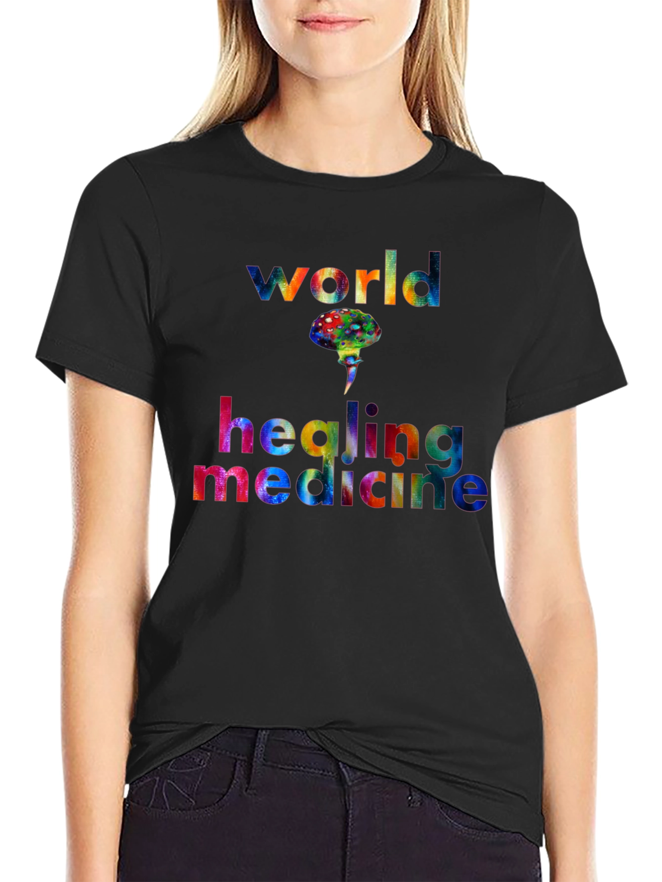 World Healing Medicine T-Shirt Graphic Design Black