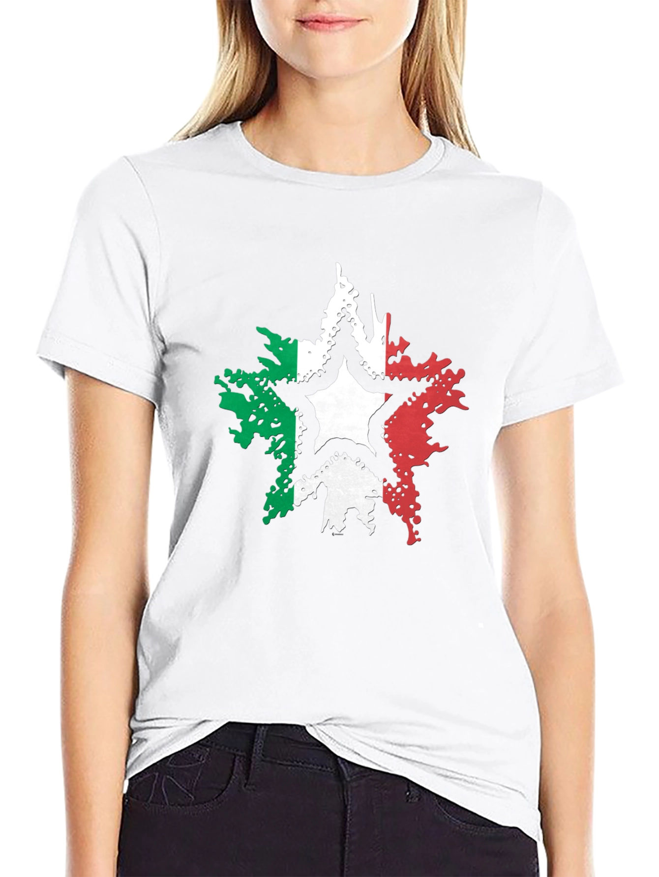 Italian Flag Star Graphic Tee - Black Casual T-Shirt