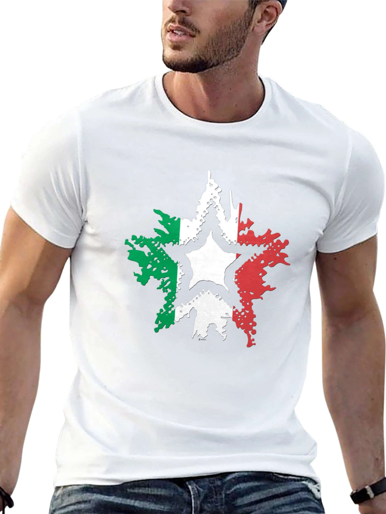 Italian Flag Star Graphic Tee - Black Casual T-Shirt