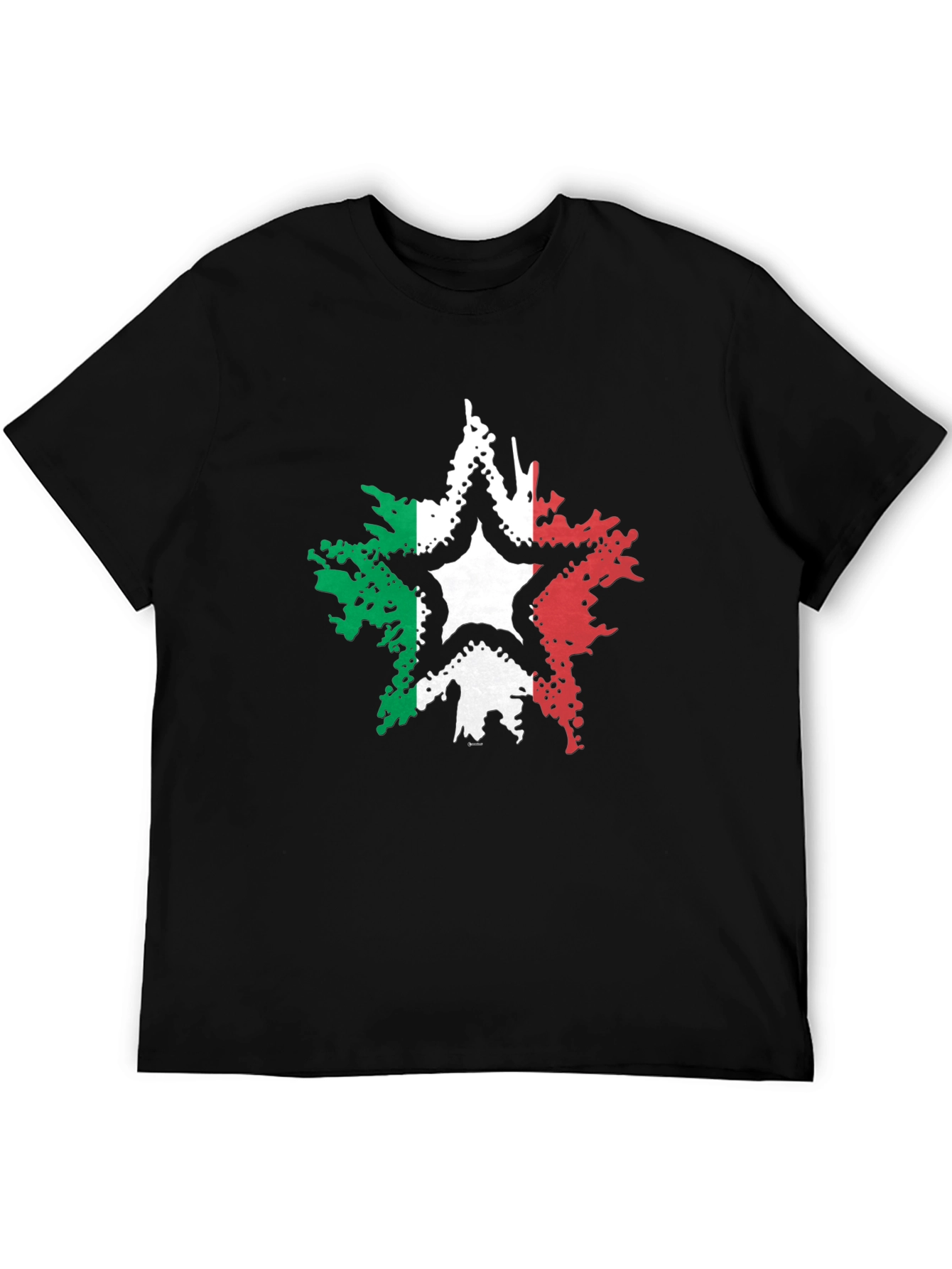 Italian Flag Star Graphic Tee - Black Casual T-Shirt