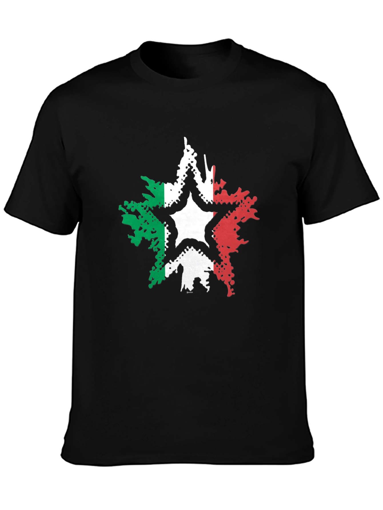 Italian Flag Star Graphic Tee - Black Casual T-Shirt