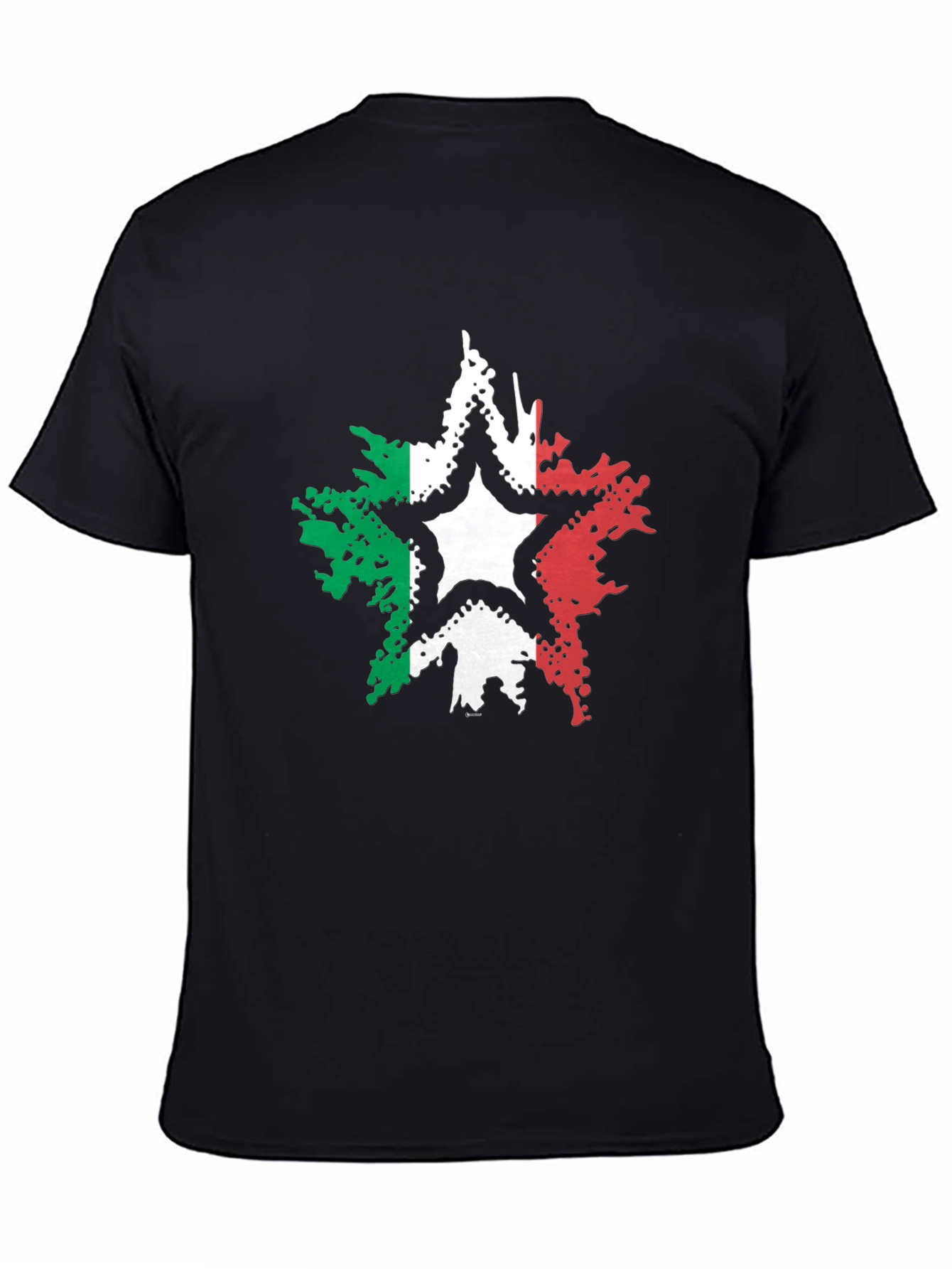 Italian Flag Star Graphic Tee - Black Casual T-Shirt
